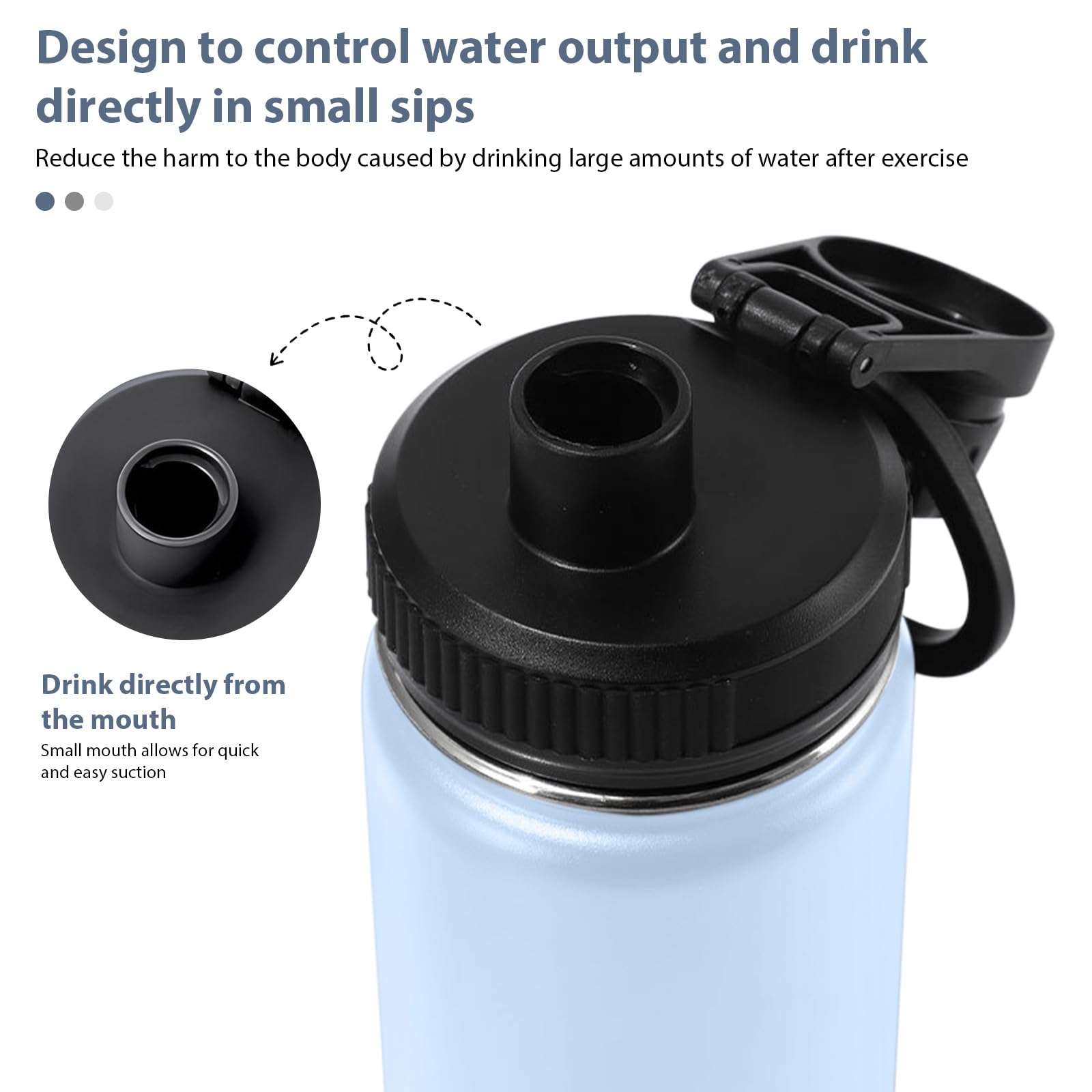 GJV 12oz Stainless Steel Insulated Water Bottle - Double Wall Vacuum Thermos with Handle, Leak Proof, Keeps Drinks Hot & Cold - Wide Mouth Design for Outdoor Sports, Hiking, Gym & Travel (Blue)