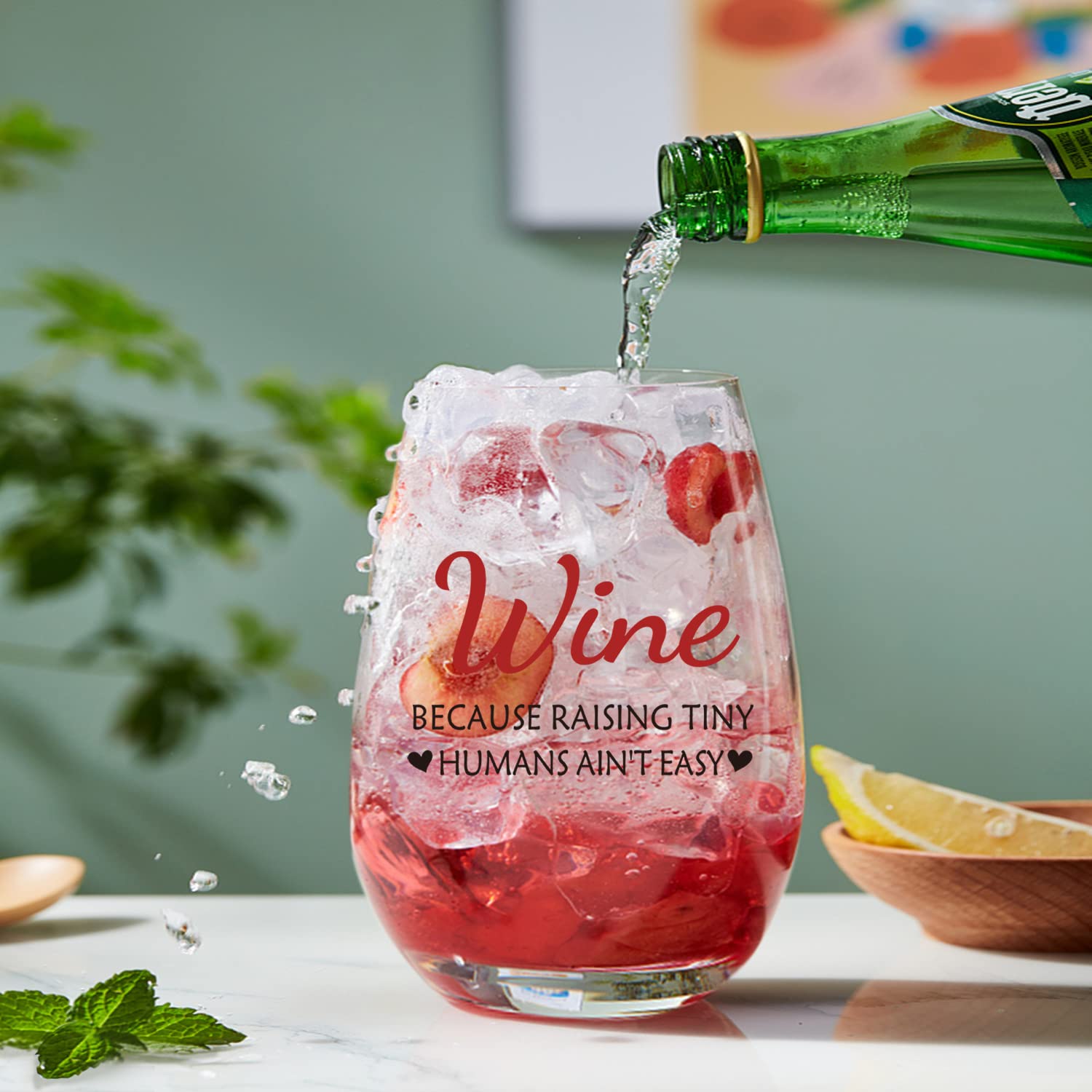 Funny Wine Glasses Gifts for Women - 'Wine Because Punching People is Illegal' Novelty 17oz Glass - Perfect Birthday, Mothers Day, Coworker, Wife, Sister & Friend Gifts - Great for Parties, Girls Night Out & Relaxing at Home