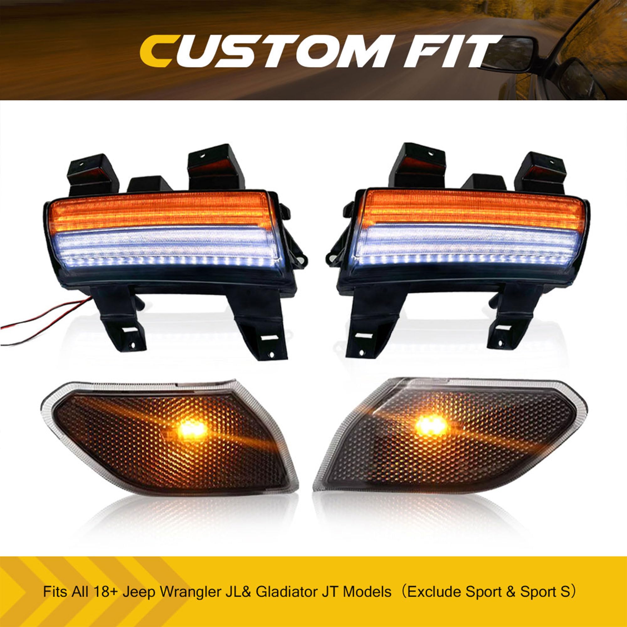 2018-2024 Jeep Wrangler JL LED Side Marker & Fender Lights with Sequential Turn Signal - Amber/White Options (Excluding Sport Model) | Off-Road Upgrade for Enhanced Visibility & Style