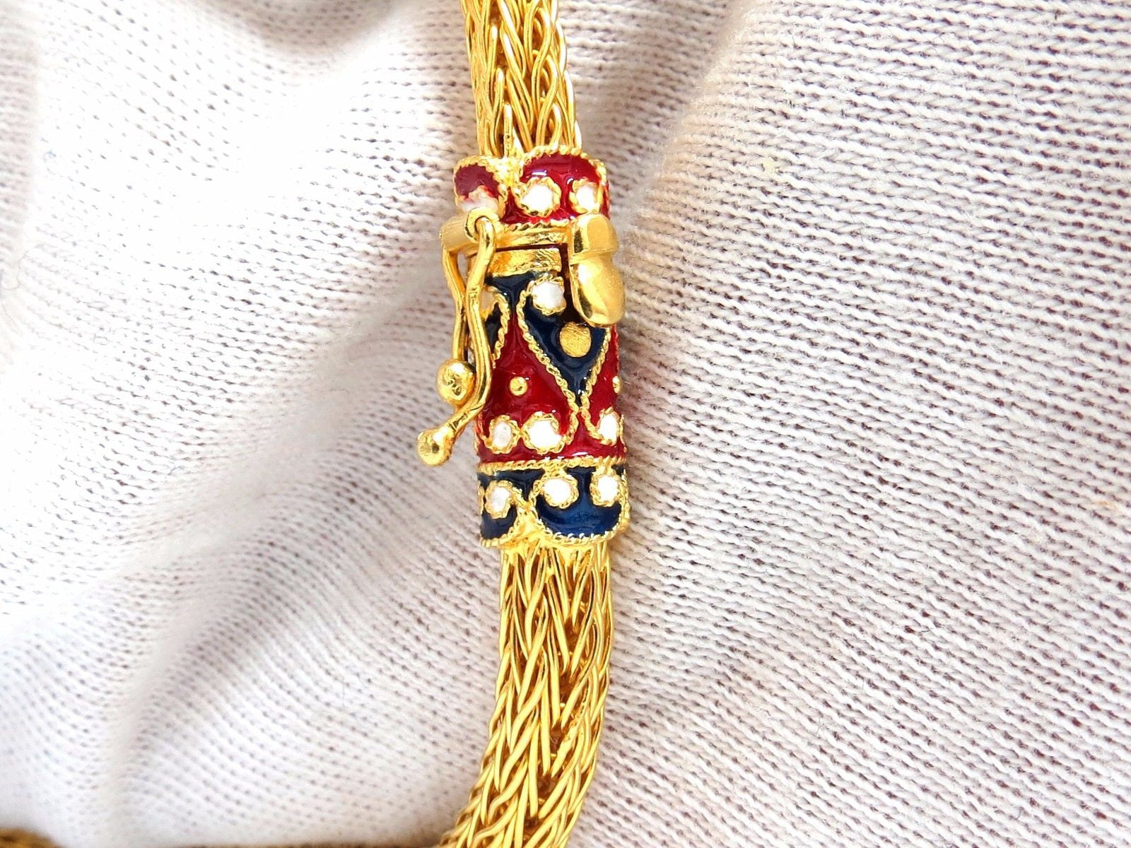 18K Gold Sailor's Knot Enamel Weave Necklace - Long Bolo Tassel Pendant - 132g Vintage Deco Jewelry - Perfect for Beach Weddings, Boho Fashion & Gift Giving