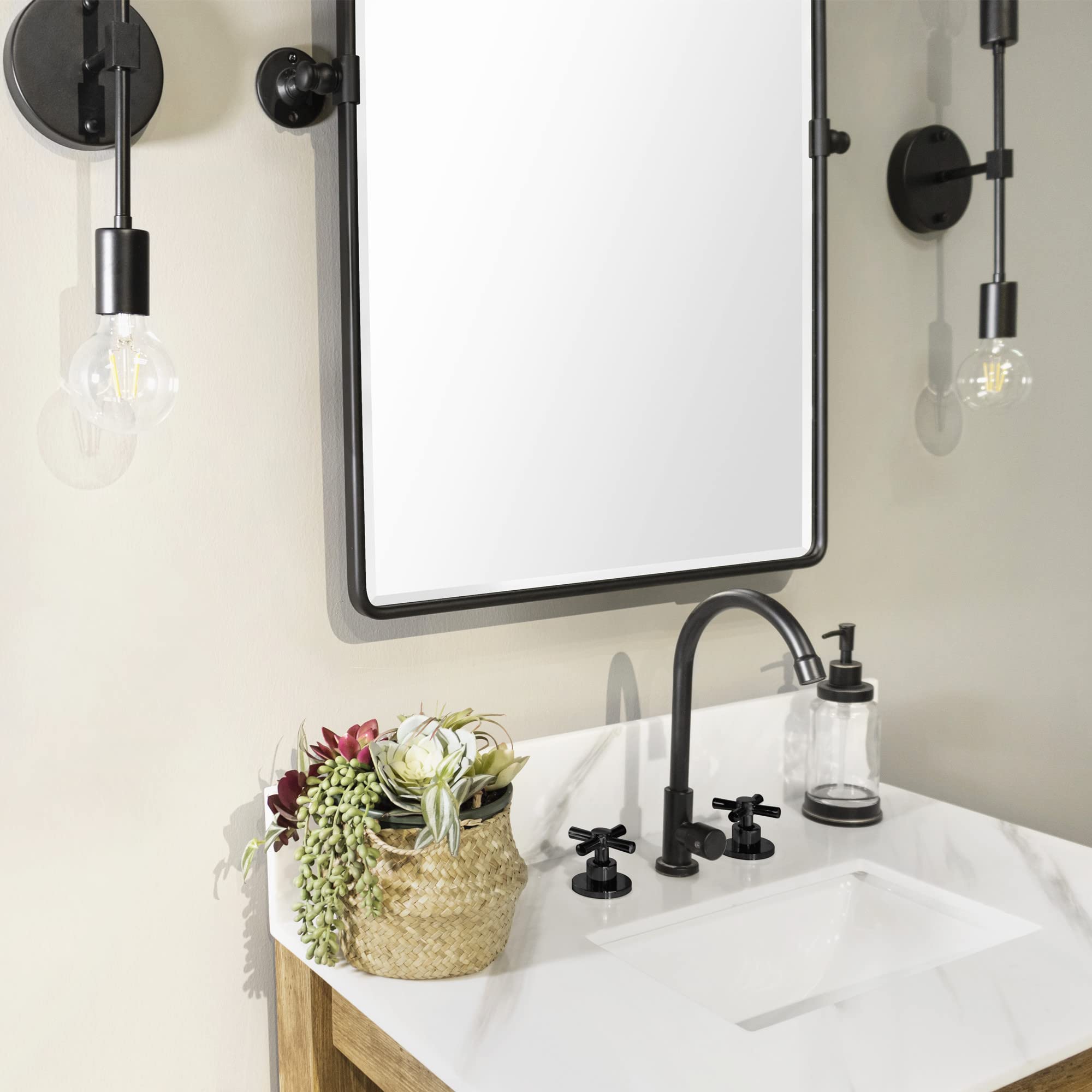 Farmhouse Pivot Rectangle Bathroom Mirror - 20x30 Inch Black Metal Framed Tilting Beveled Vanity Mirror for Wall Mount - Perfect for Bathroom, Bedroom, and Dressing Room Decor