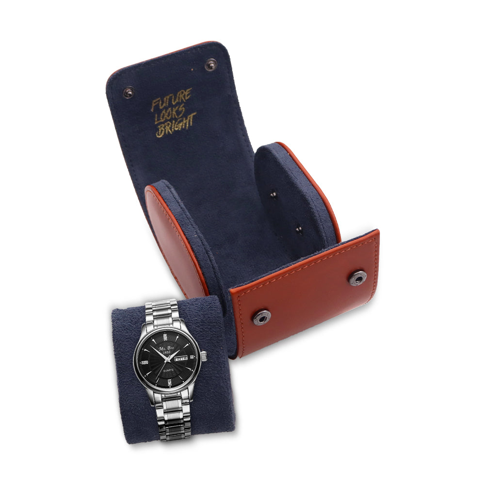 Premium Cognac Embossed Leather Watch Case - Single Watch Storage Holder for Men & Women | Travel, Business & Luxury Gift Scenarios