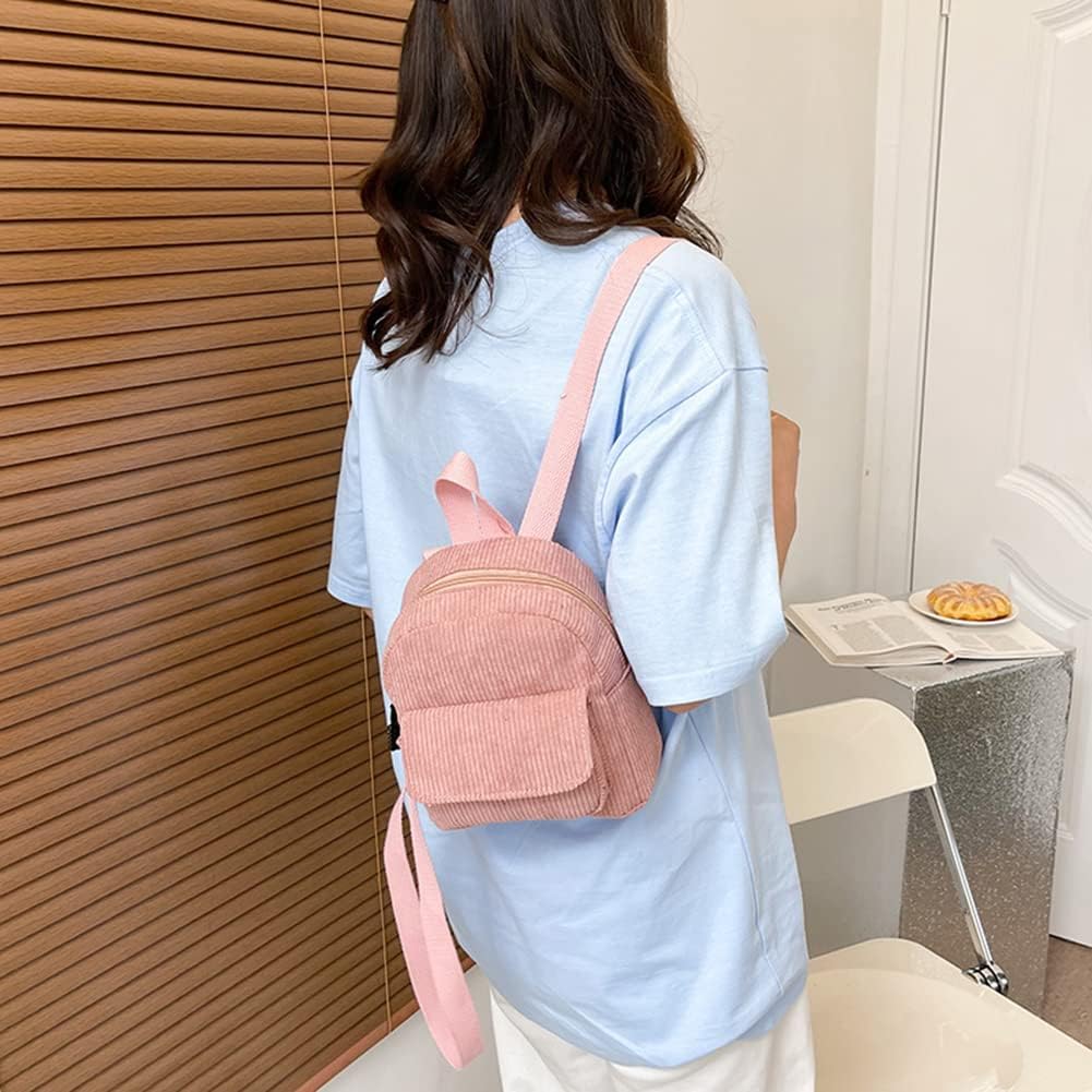 Stylish Mini Corduroy Backpack Purse for Women - Cute Small Backpack with Adjustable Straps, Lightweight & Durable (Pink) - Perfect for Travel, Shopping & Daily Use