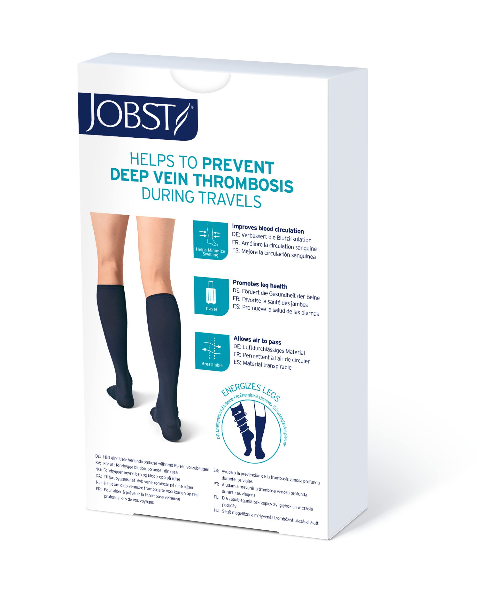 JOBST Travel Compression Socks 15-20 mmHg Knee High for Women & Men - Size 1 Black - Improve Circulation & Reduce Swelling During Flights, Work & Sports