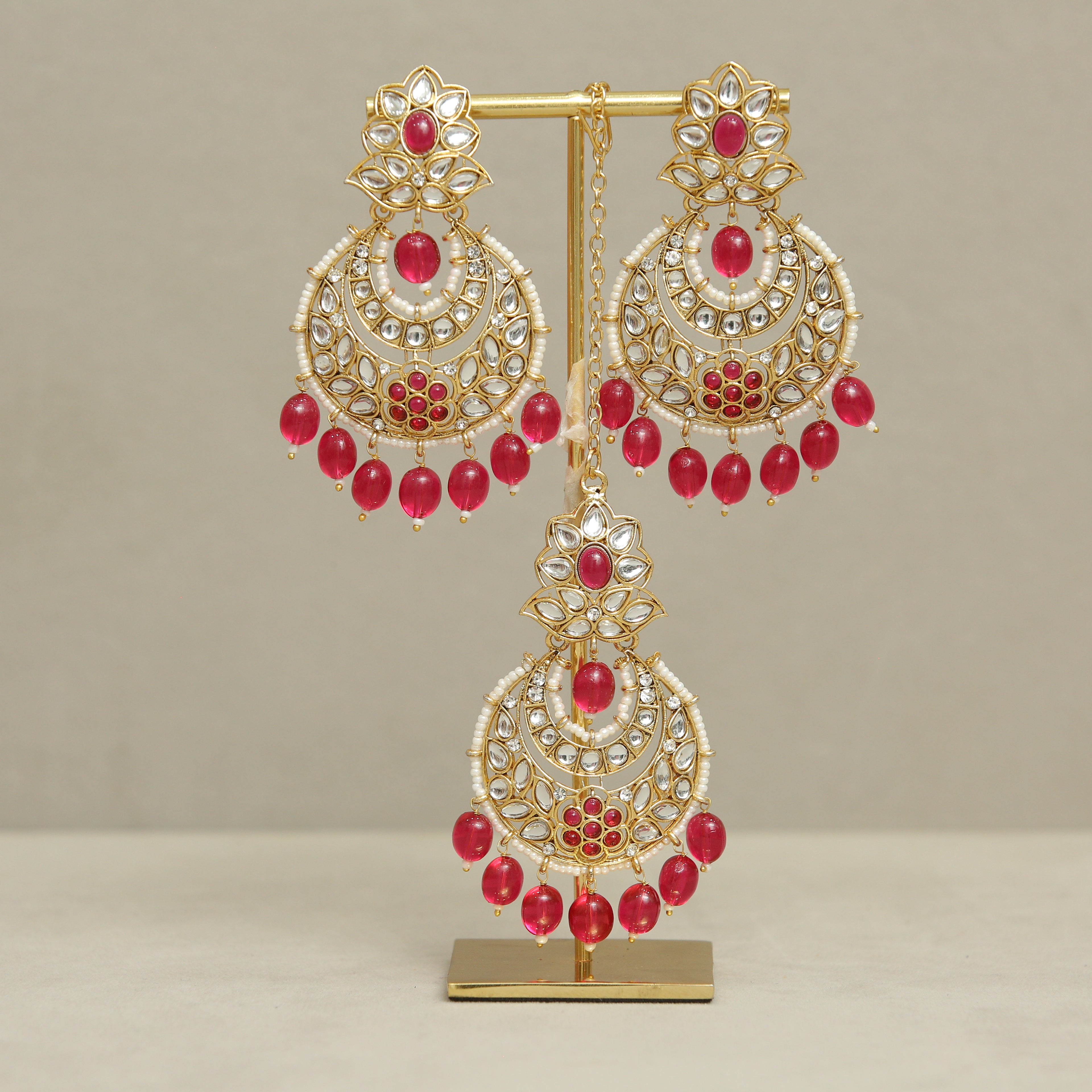 Emilia Kundan Earrings and Tikka Set | Indian Bridal Jewelry | Wedding Accessories for Women | Perfect for Bridal, Party, and Festive Occasions