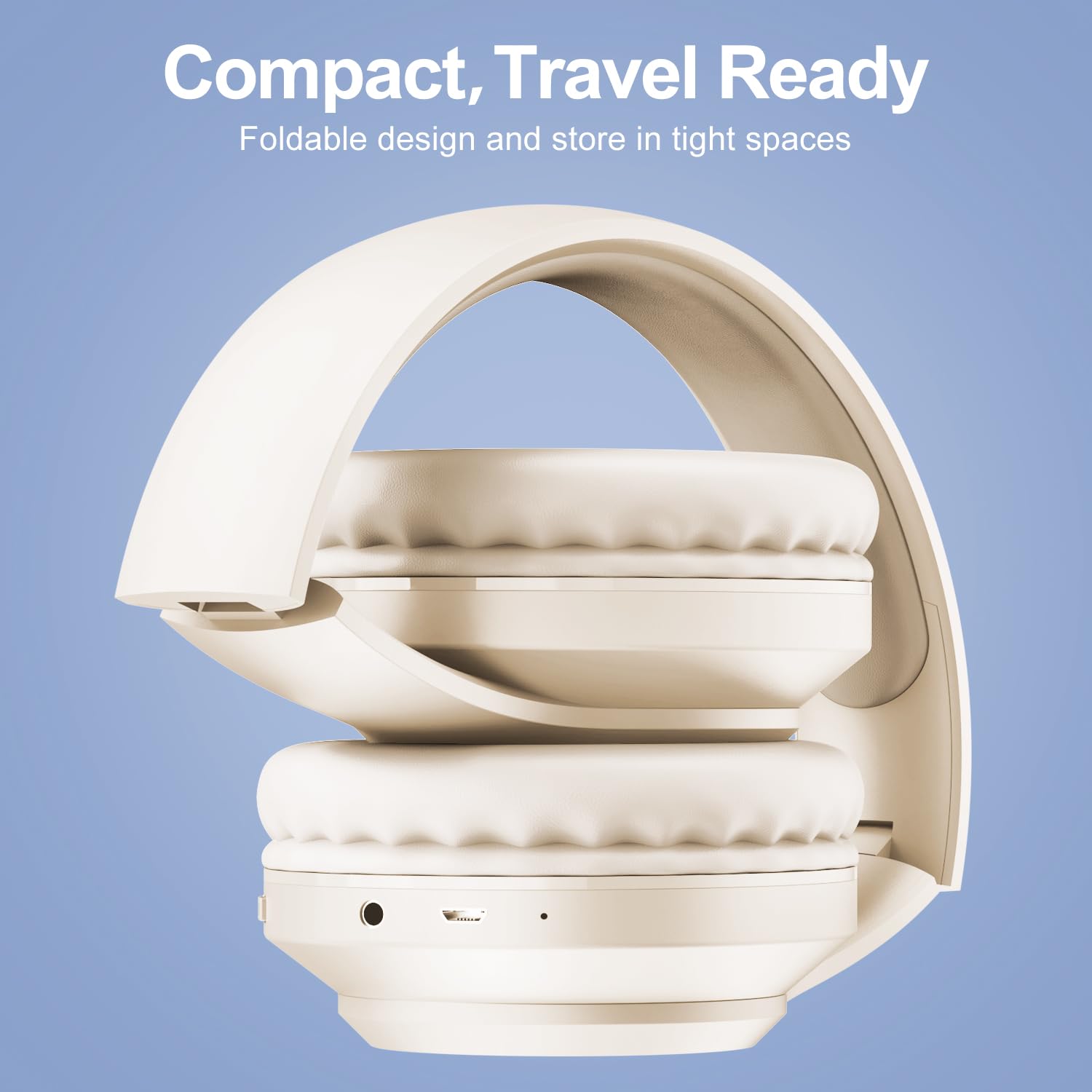 X5 Rechargeable FM Radio Headphones - Portable Wireless Headset with LED Display, Soft Ear Cushions & Strong Reception - Ideal for Meetings, Work, Hiking, Jogging & Outdoor Activities (Beige)