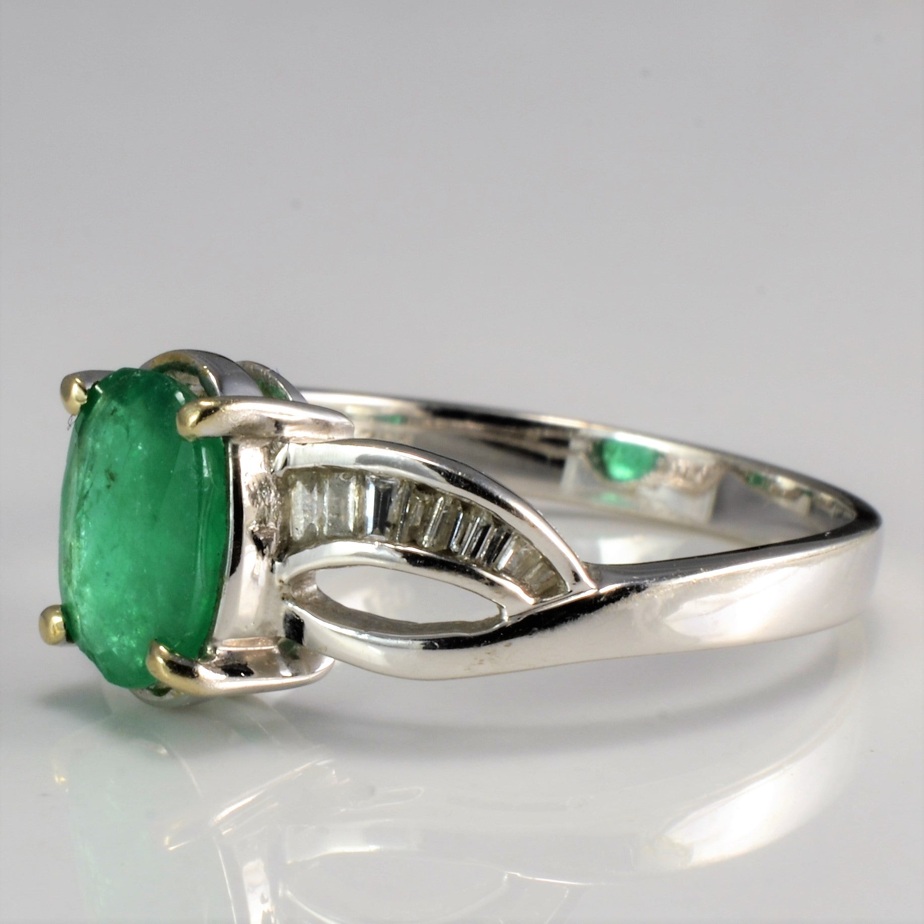 Emerald and Diamond Solitaire Bypass Ring - 0.25ctw Diamonds & 0.90ct Emerald - Size 6.5 - Elegant Engagement, Wedding, or Anniversary Jewelry Gift