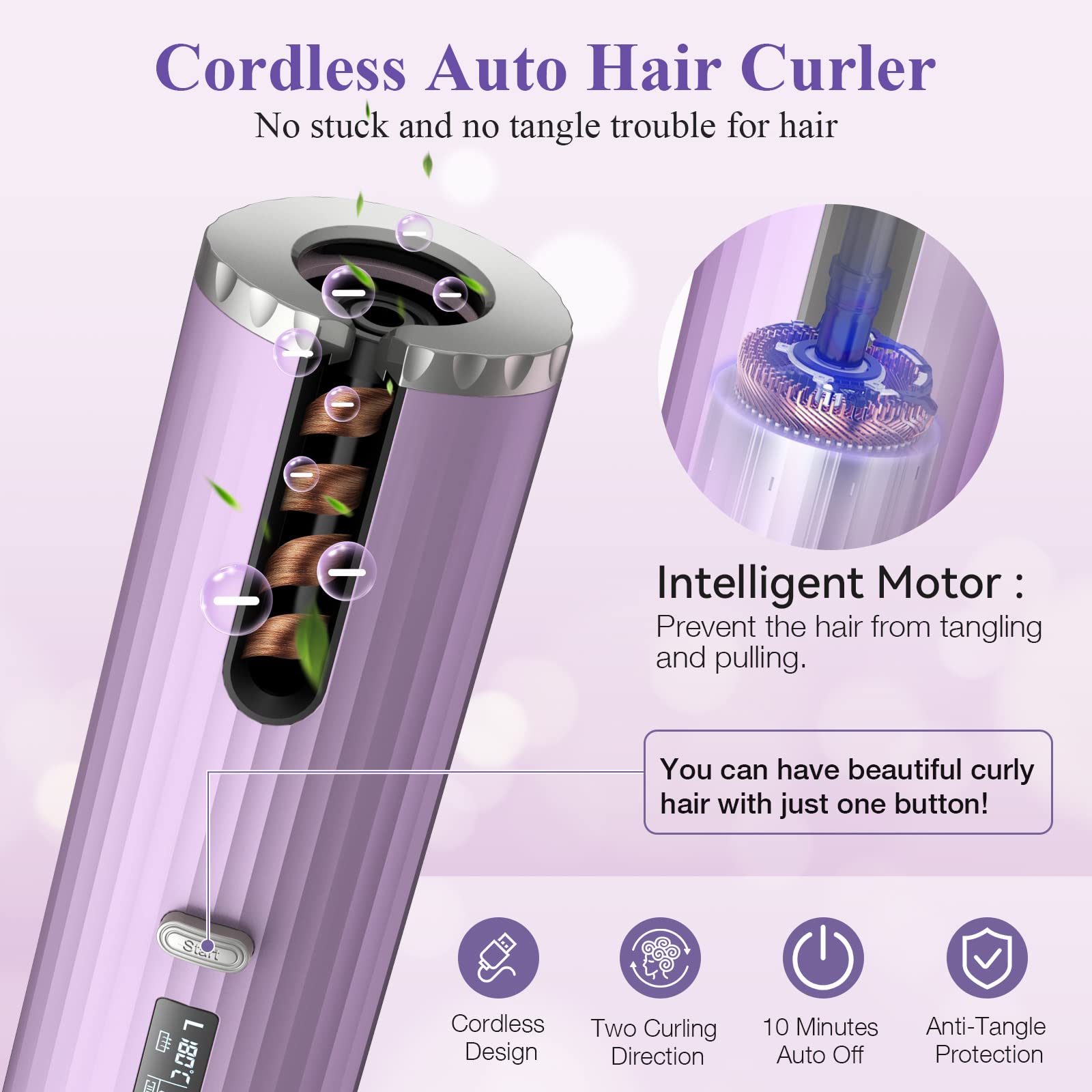 Cordless Curling Iron - Automatic Hair Curler with LCD Temperature Display & Timer, 6 Adjustable Heat Settings, Fast Heating Ceramic Barrel, USB Rechargeable for Wavy Curls | Perfect for Travel, Home Use & Salon Styling