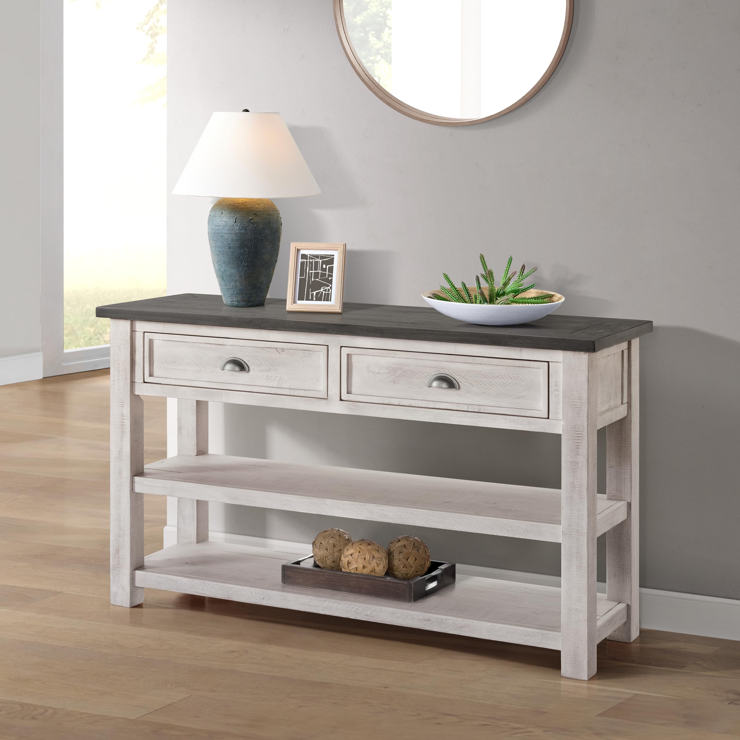 **Martin Svensson Home Monterey Solid Wood Sofa Console Table - White with Grey Top - Perfect for Living Room, Entryway & Hallway Decor**