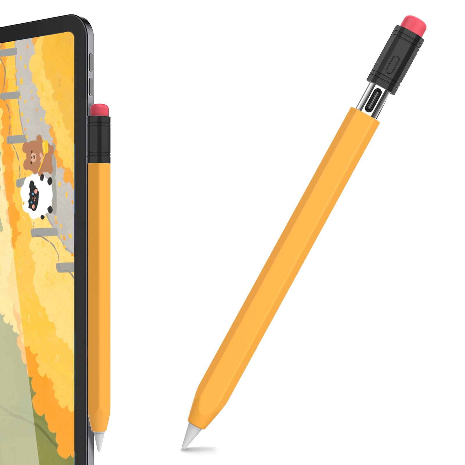 AhaStyle Classic Silicone Sleeve Cover for Apple Pencil USB-C - Protective Skin Holder with Grip Accessories (Yellow) | Compatible with Apple Pencil USB-C | Perfect for Drawing, Note-Taking & iPad Stylus Protection