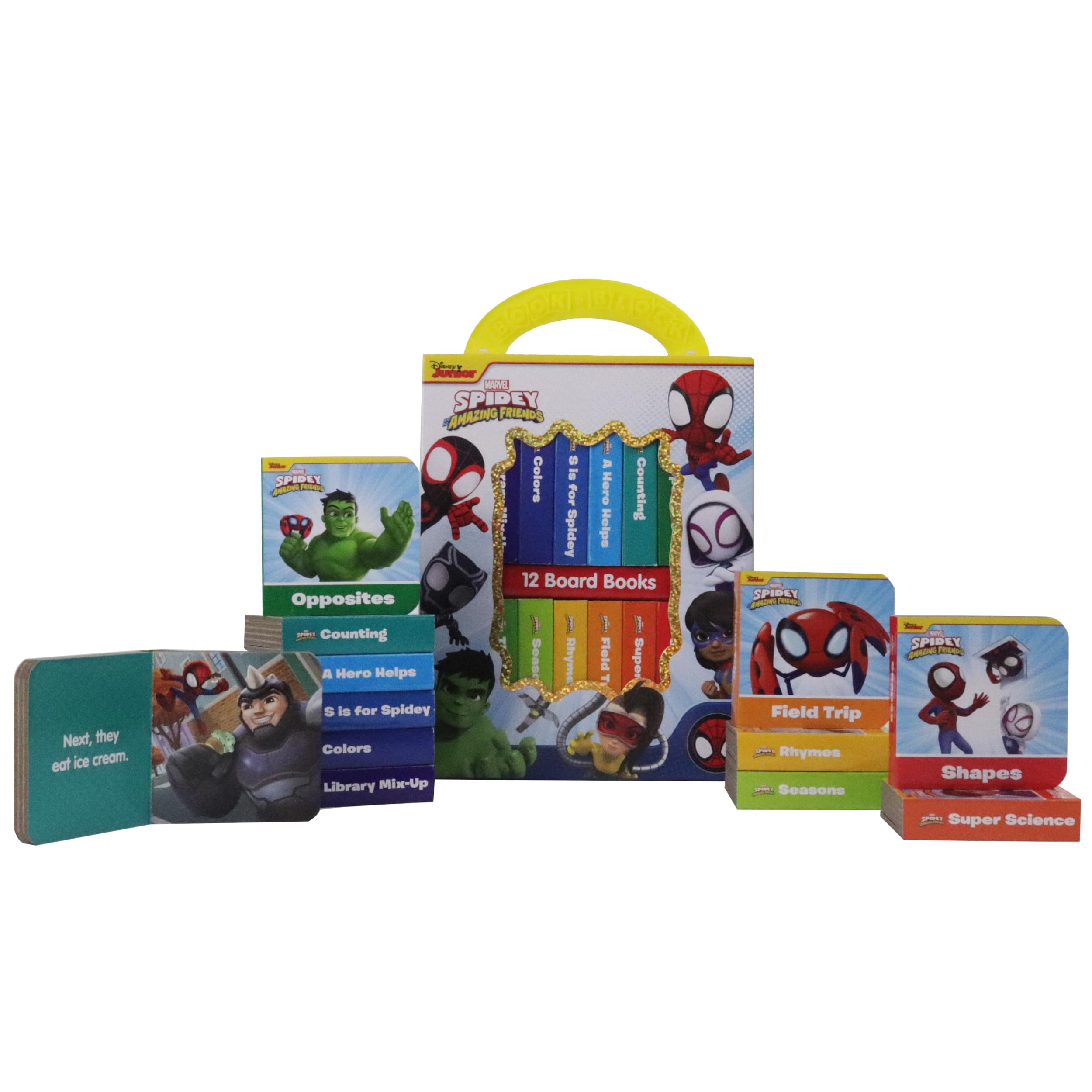Marvel Spidey and His Amazing Friends - 12 Board Book Set for Toddlers | First Words, Alphabet, Numbers Learning | Baby Early Education Books | Perfect for Bedtime Stories & Preschool Learning