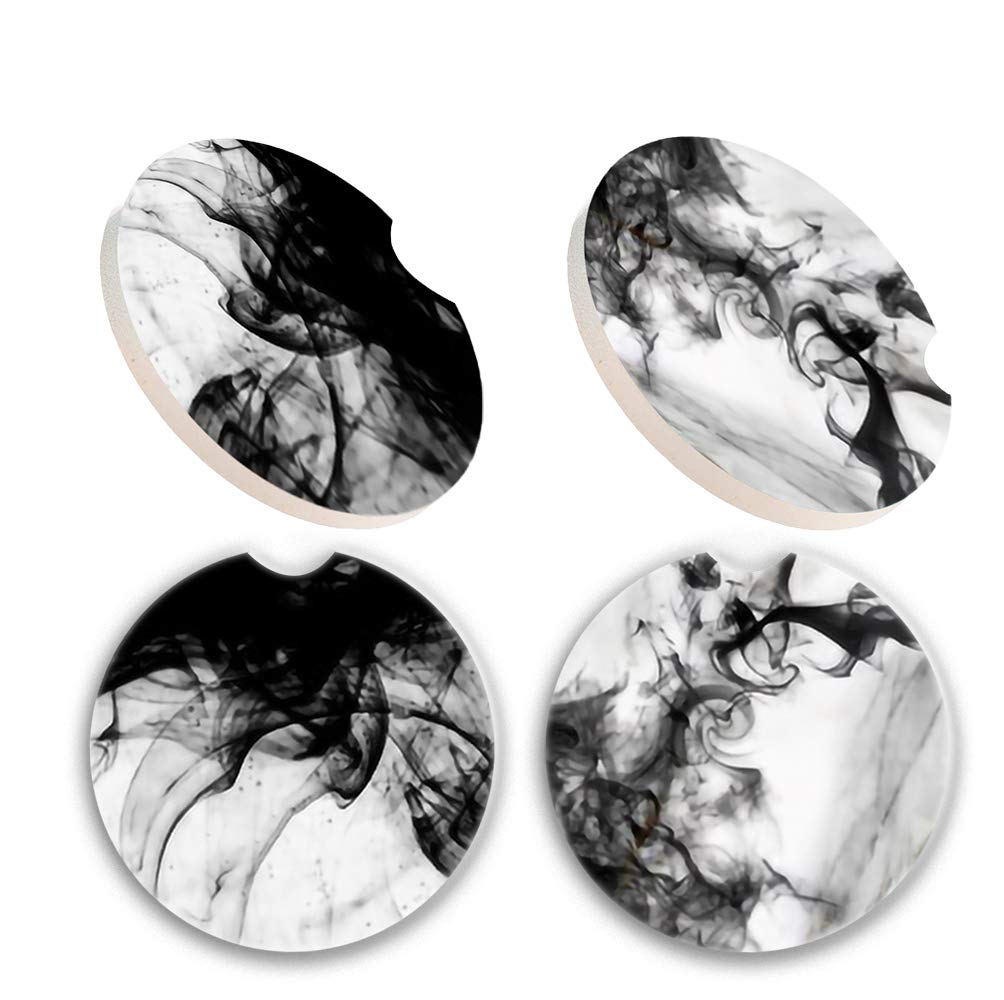 Kuichu 4-Pack Car Cup Coasters for Drink Holders - 2.56 Inch Absorbent Ceramic Auto Coasters with Finger Notch for Easy Removal | Keep Your Cup Holder Dry & Clean | Perfect for Road Trips, Commuting & Daily Driving