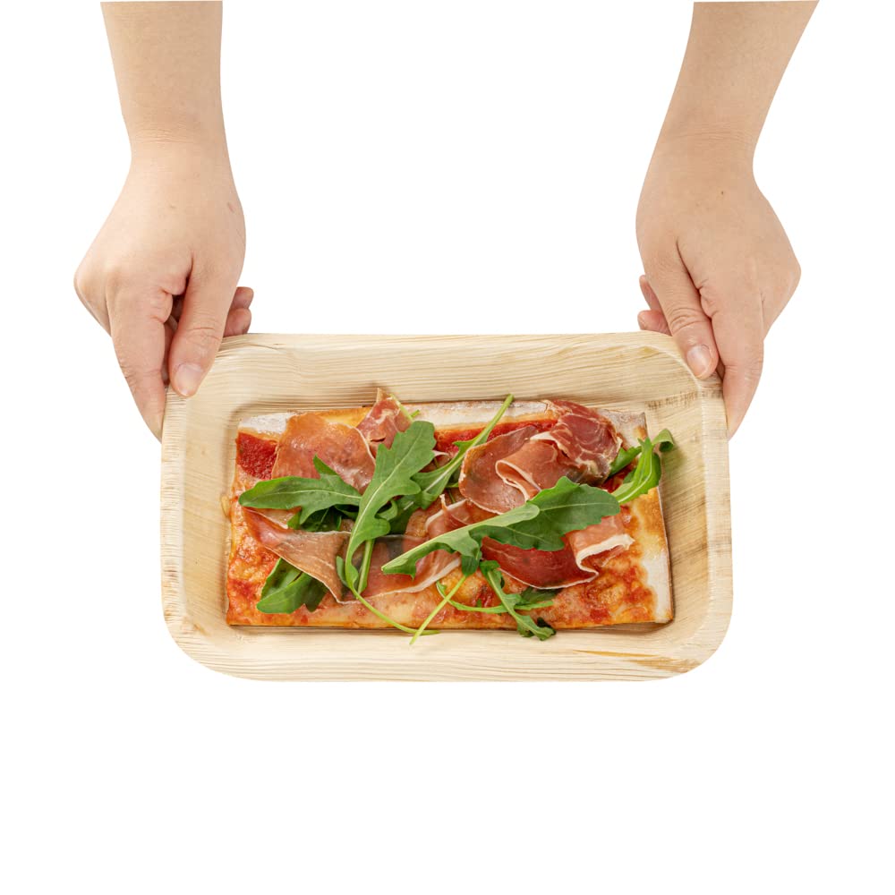 Restaurantware Indo 9.3 x 6.3 Inch Rectangle Palm Leaf Plates - 100 Pack Eco-Friendly, Microwavable & Freezable Areca Palm Leaf Dinner Plates for Hot & Cold Foods | Perfect for Parties, Picnics, Catering & Sustainable Dining