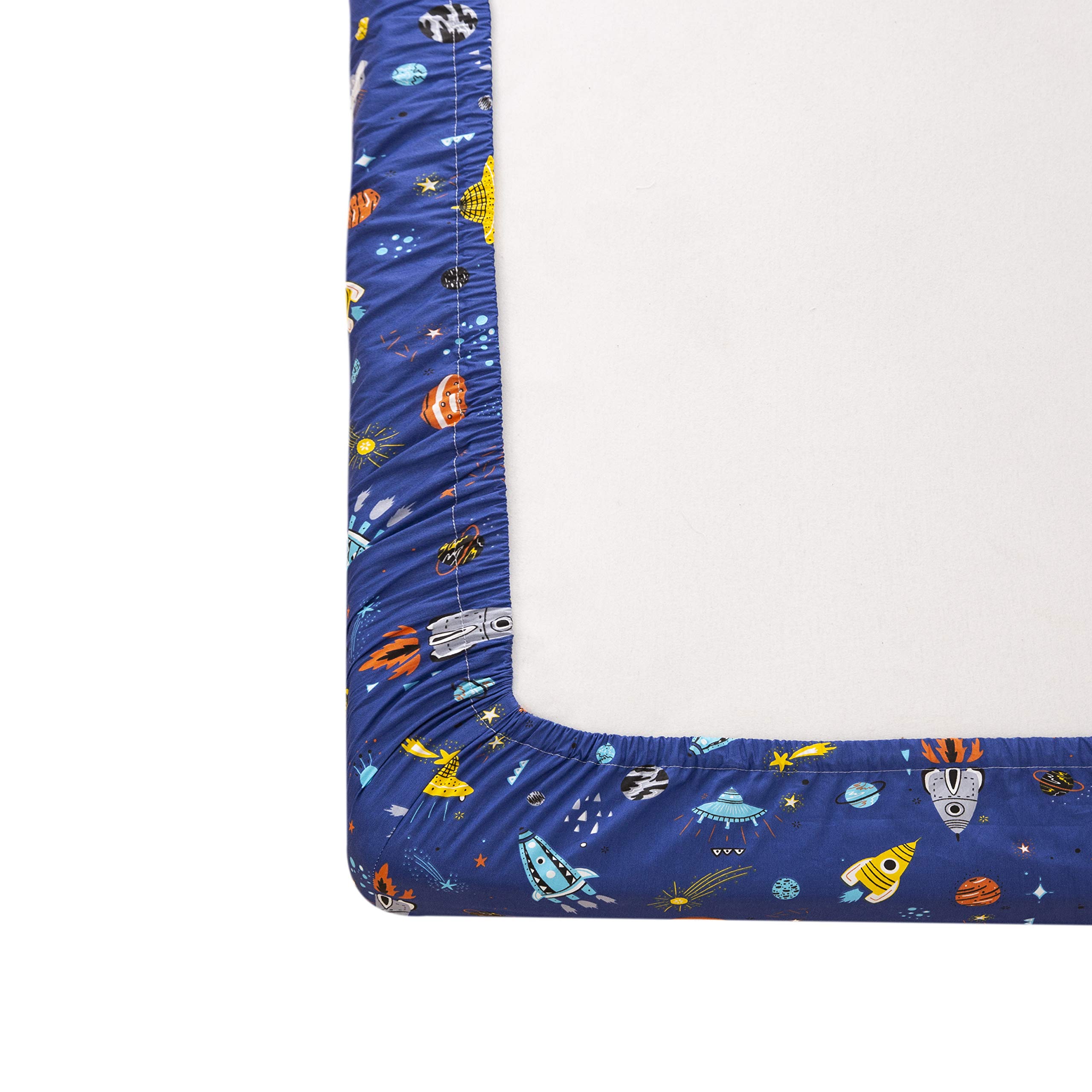 Brandream 2-Pack Baby Boys Crib Sheet Sets - 100% Cotton Fitted Crib Sheets with Outer Space, Rocket & Planet Galaxy Theme (Navy/White) for Newborn & Infant - Soft, Breathable Nursery Bedding for Safe Sleep & Nursery Decor