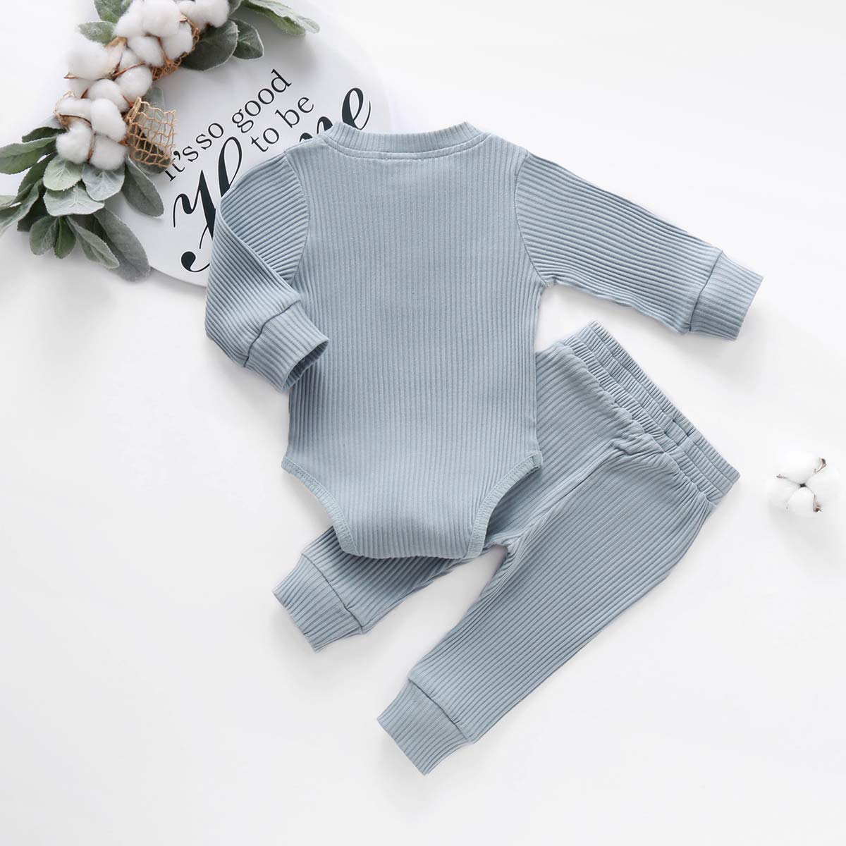 Newborn Baby Girl & Boy Fall Winter Clothes - 3-24 Months Cotton Knit Romper & Pants Set - Cozy Long Sleeve Outfits for Infants | Perfect for Family Photos, Holiday Gatherings & Winter Playdates