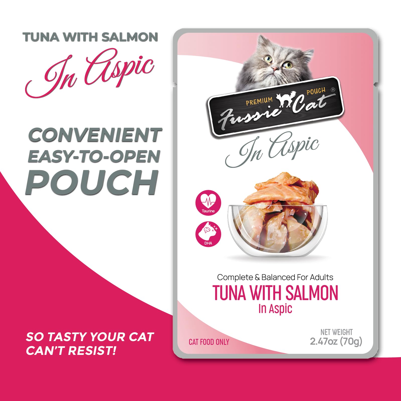 Premium Fussie Cat Tuna with Salmon in Aspic - Grain-Free Wet Cat Food for Adult & Senior Cats - High Protein, Natural Ingredients - Perfect for Picky Eaters & Special Occasions