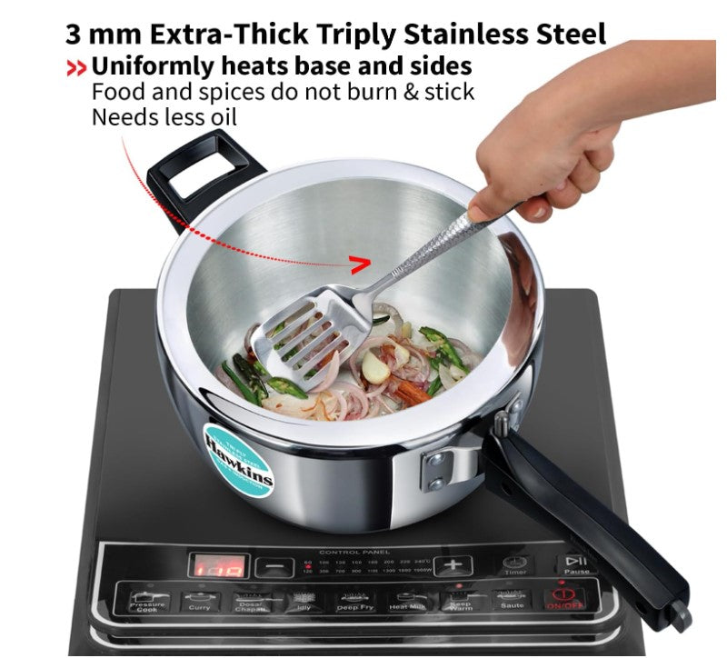 Hawkins 3.5L Tri-Ply Stainless Steel Pressure Cooker with Inner Lid - Perfect for Fast Cooking, Meal Prep & Healthy Eating at Home