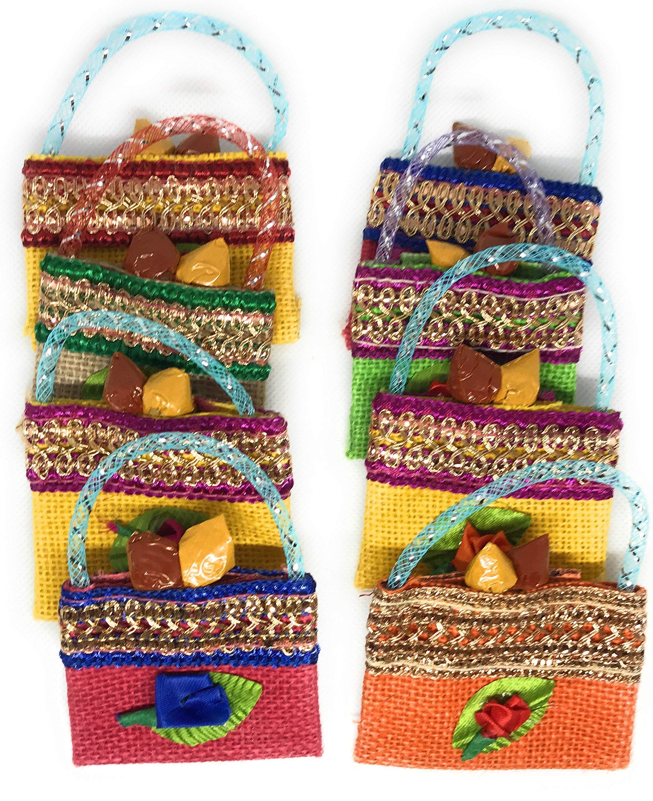 10 Pack Handmade Jute Bags for Haldi Kumkum Ceremony - Eco-Friendly Decorative Gift Pouches for Indian Wedding Rituals, Pooja & Festive Celebrations