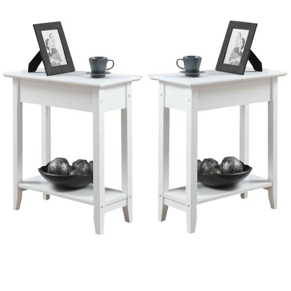 White Wood Finish Home Square Flip Top End Table - Set of 2, Perfect for Living Room, Bedroom, or Small Space Storage
