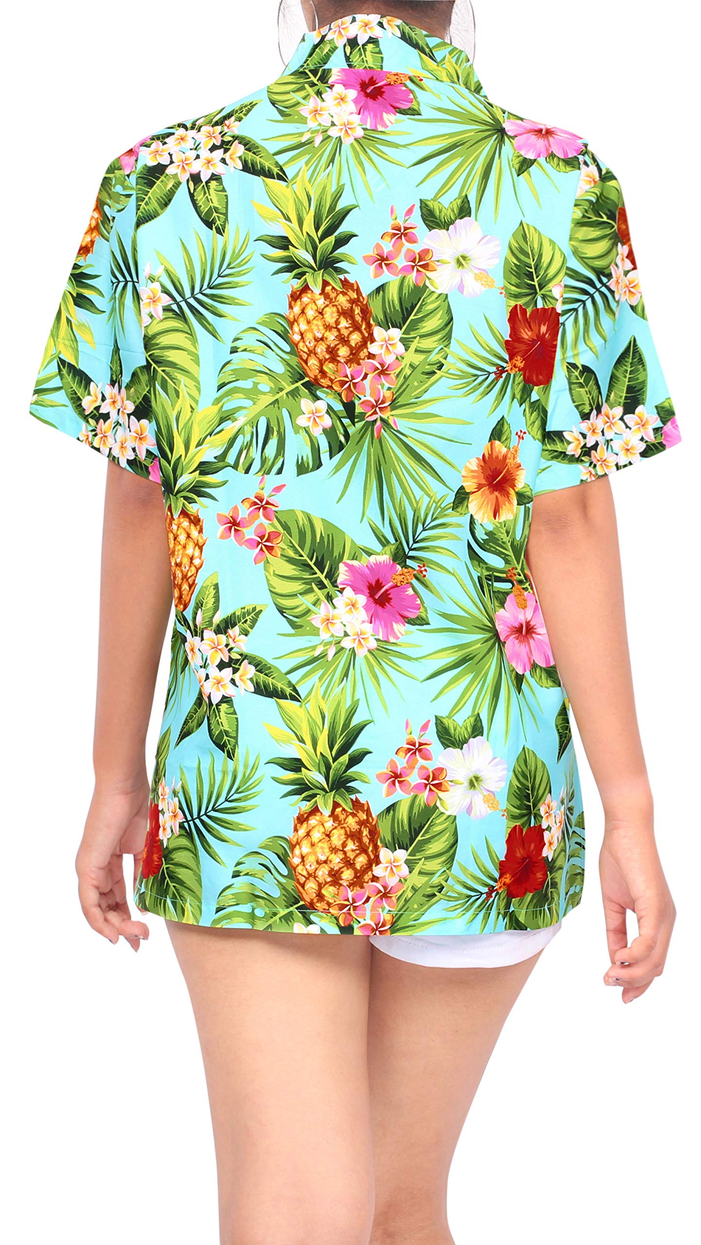 Happy Bay Women's Short Sleeve Hawaiian Shirt - Floral Print Vacation Blouse for Beach, Summer & Tropical Party Wear