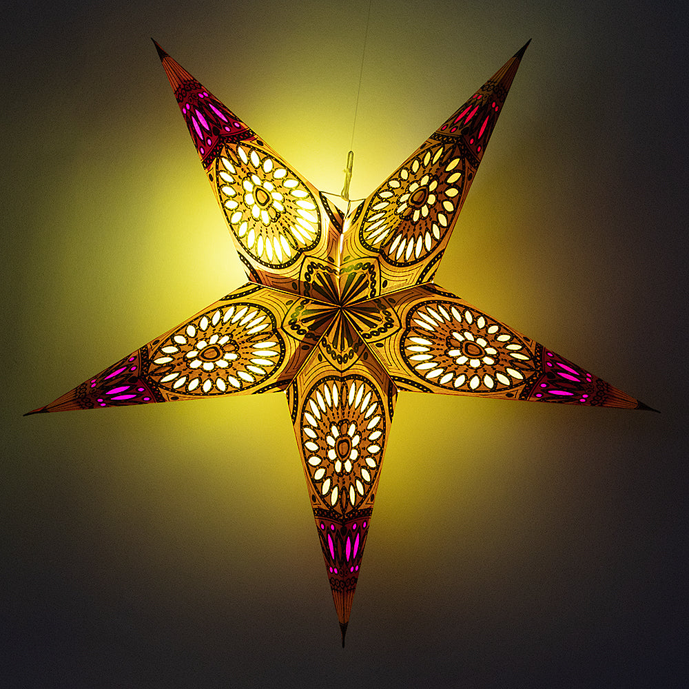 24-Pack Yellow Paper Star Lanterns with Window - Hanging Wedding & Party Decorations for Indoor/Outdoor Events, Chinese New Year, Baby Showers & Home Decor