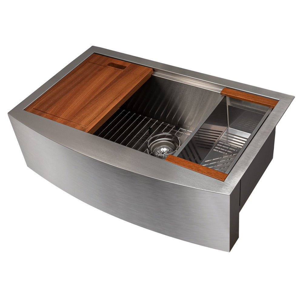 ZLINE Moritz 33-inch Farmhouse Apron Front Stainless Steel Kitchen Sink - Single Bowl Design with Bottom Grid & Accessories (SLSAP 33) - Perfect for Rustic & Modern Farmhouse Kitchens, Renovations & DIY Projects