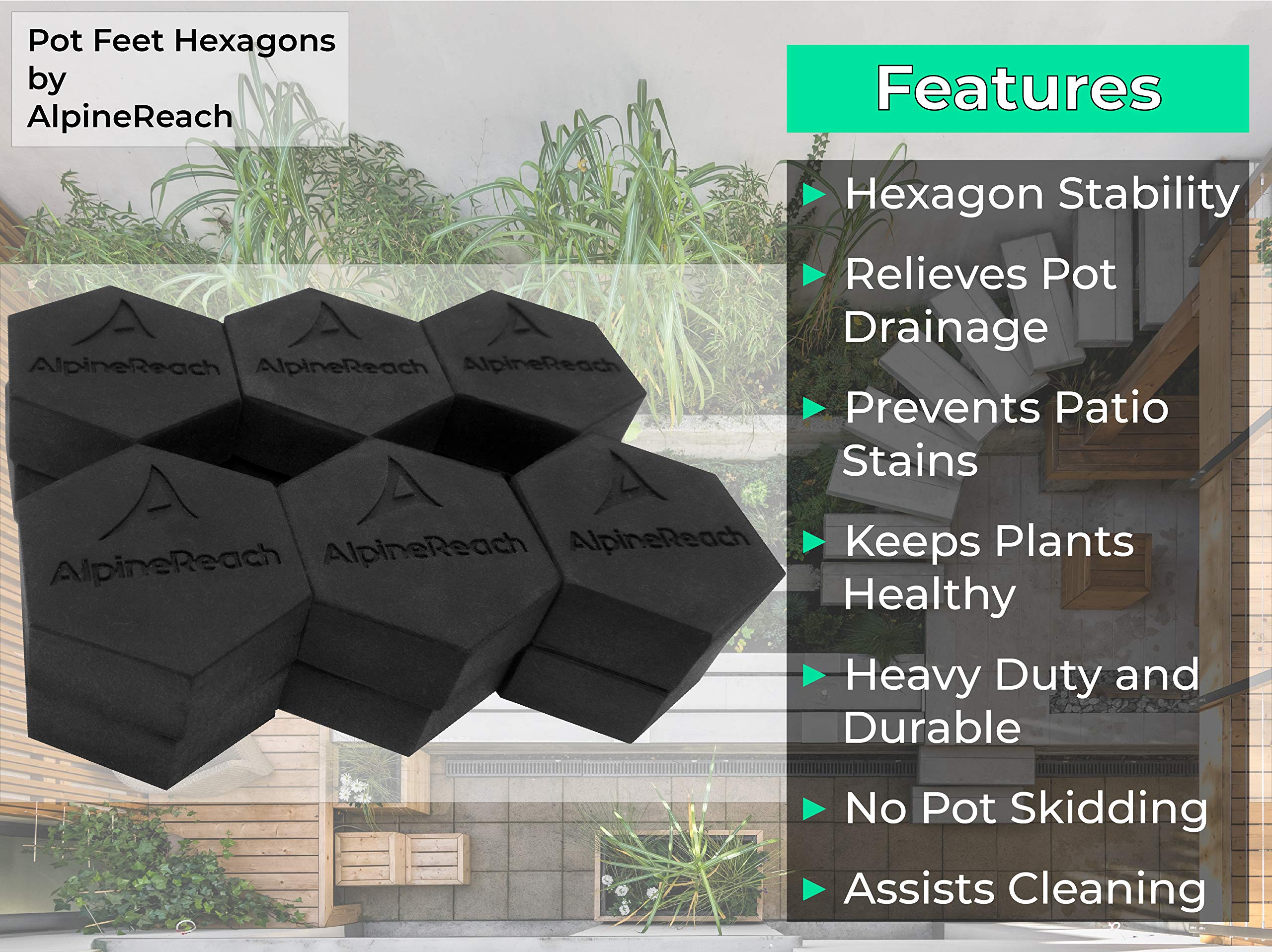 AlpineReach Heavy Duty Pot Feet Risers - 20 Pack Hexagonal Plant Stand Elevators with Adhesive Pads for Outdoor Planters | Strong Invisible Supports for Small & Large Flower Pots | Protect Plants & Improve Drainage | Perfect for Patio, Garden, Deck & Balcony Use