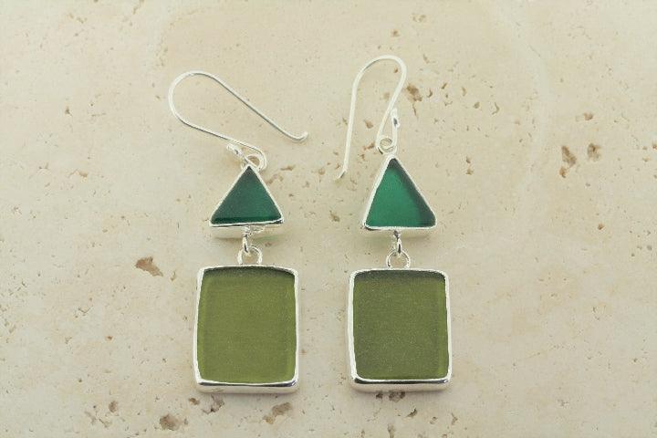 Double Green Sea Glass Earrings - Handmade Dangle Jewelry for Women - Perfect for Beach Weddings, Boho Fashion & Gift Giving