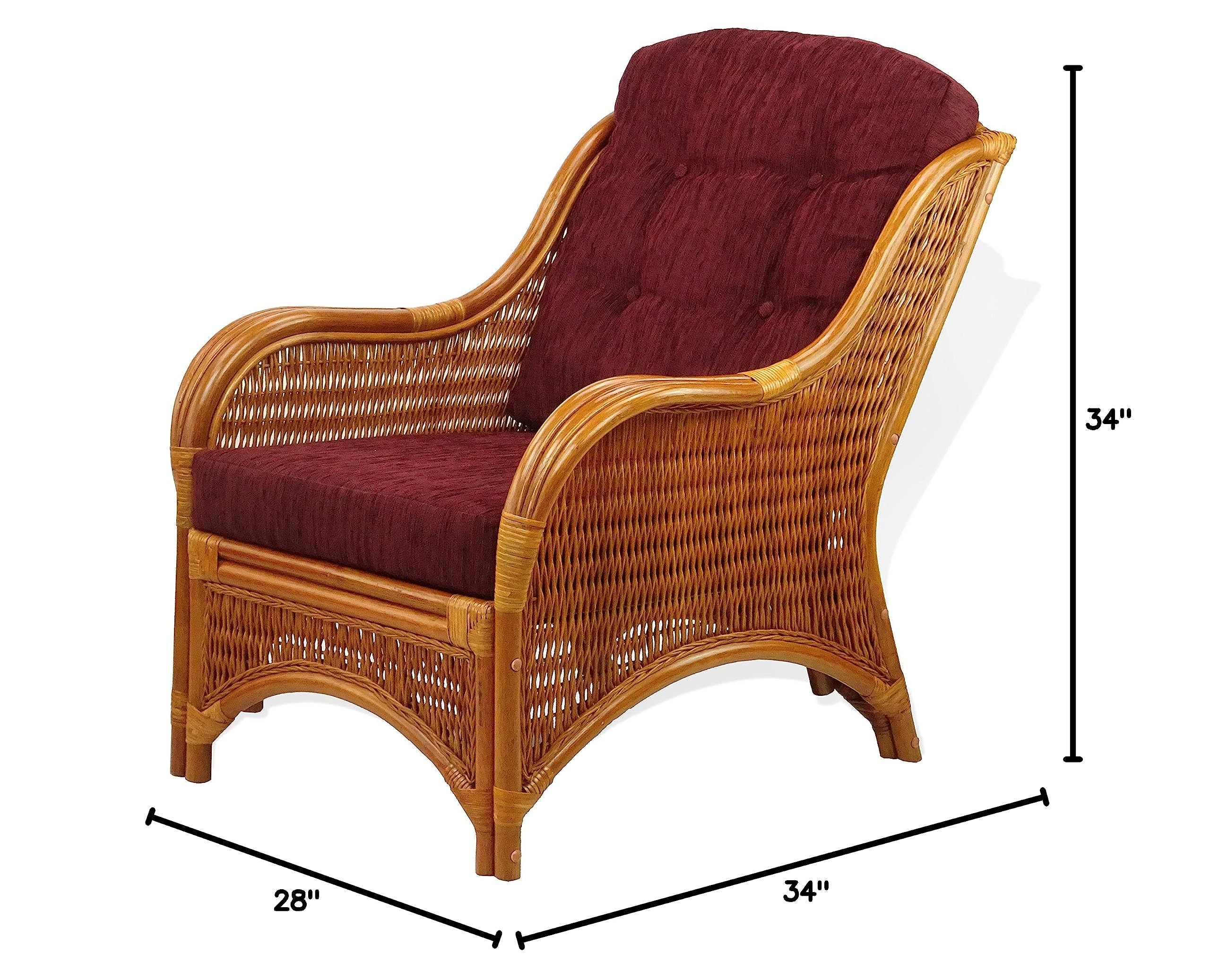 Handmade ECO Natural Rattan Wicker Lounge Jam Armchair with Dark Brown Cushion in Cognac - Perfect for Living Room, Patio, or Sunroom Relaxation