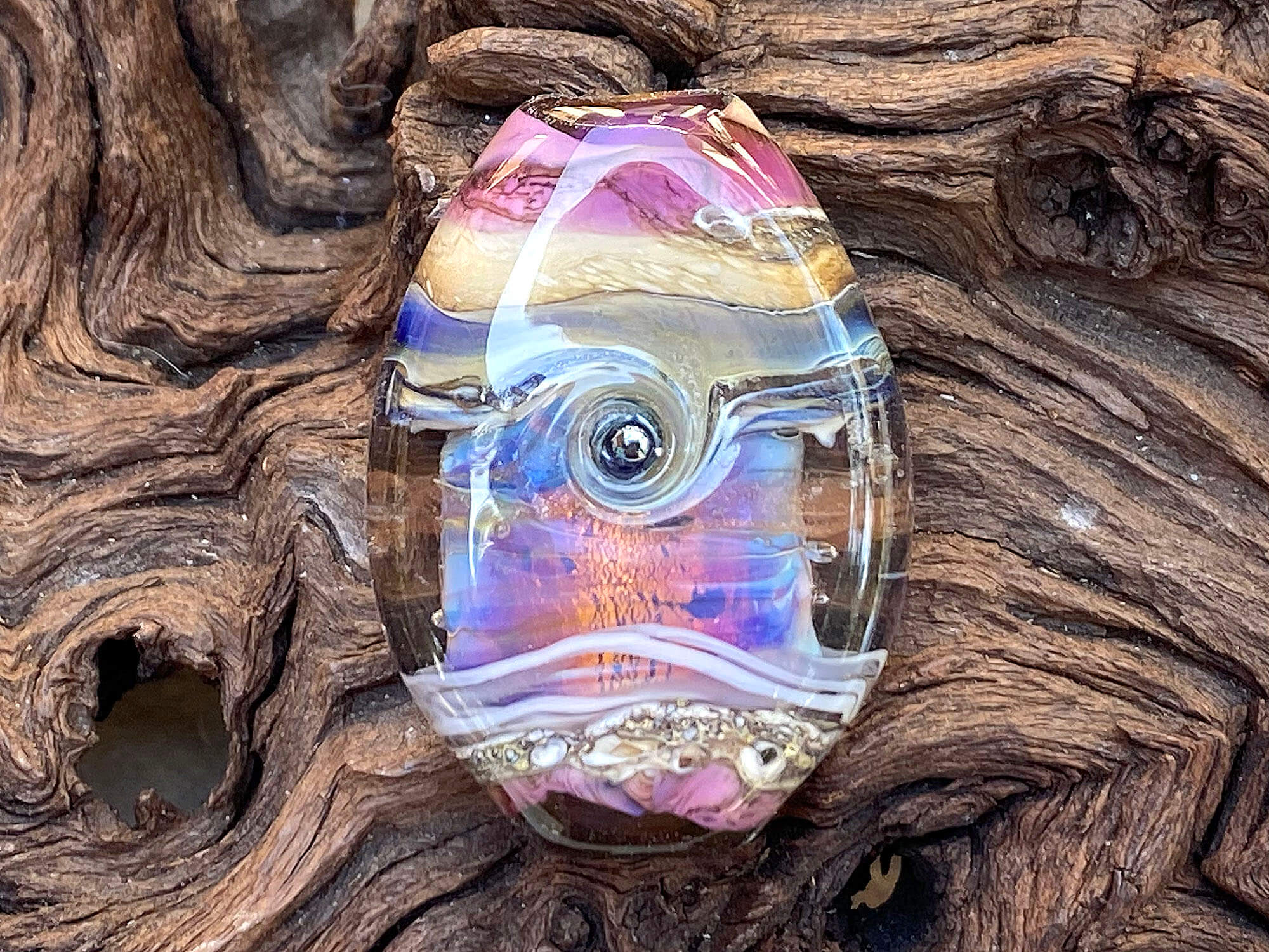 Natural Purple Fire Opal Handmade Lampwork Glass Bead - Unique Jewelry Making Supply for Necklaces, Bracelets & DIY Crafts