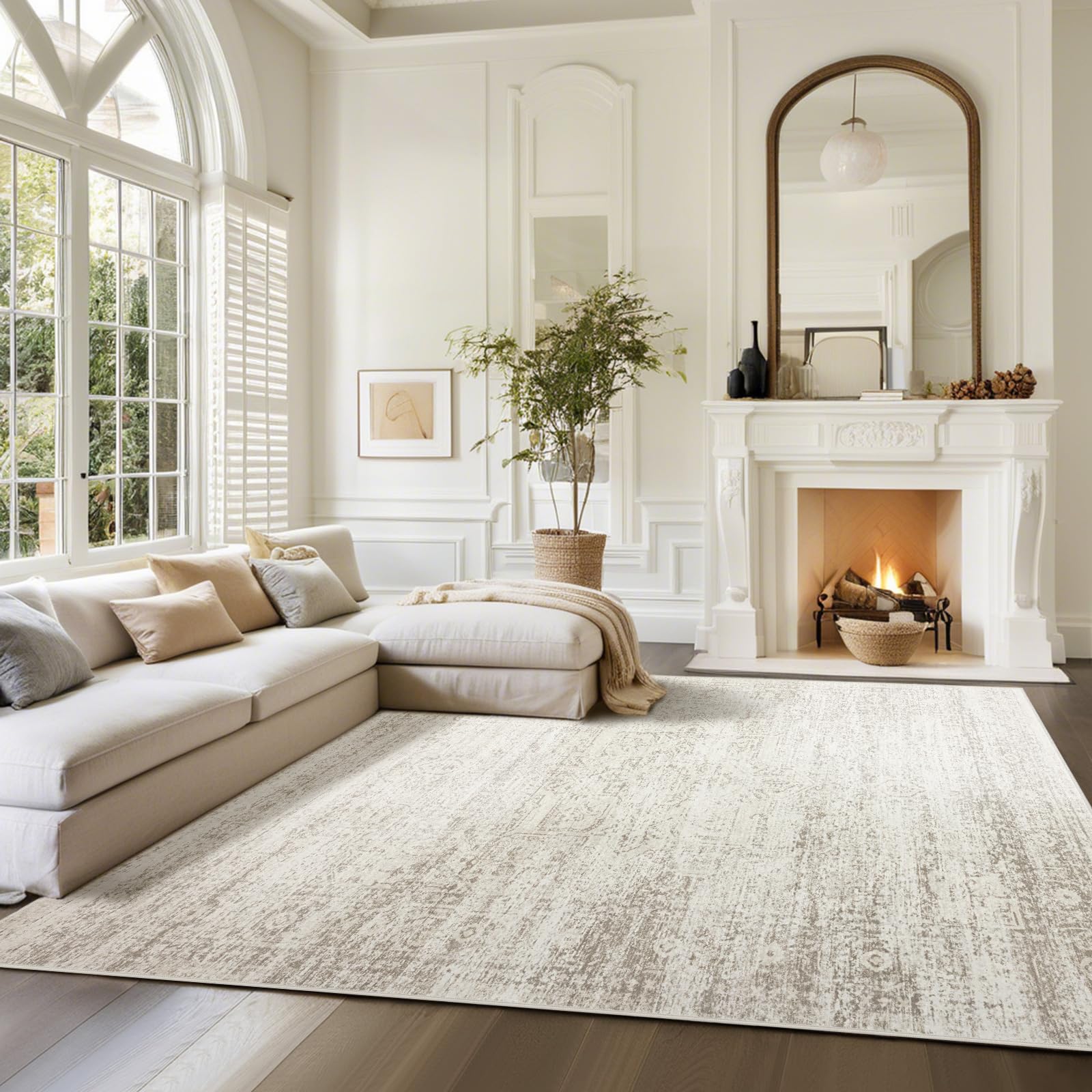 Washable 8x10 Area Rugs - Ultra Soft Faux Wool Vintage Print Rug for Living Room, Bedroom & Dining Room | Non-Slip, Non-Shedding Low Pile Carpet | Perfect for Home Office Decor & Cozy Interior Design