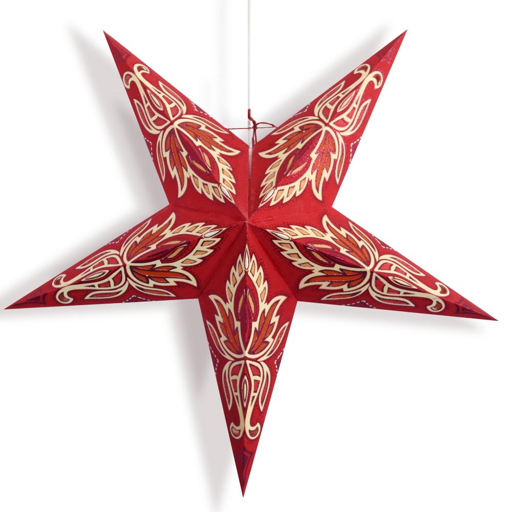 24-Pack Red & Vanilla Cream Lotus Glitter Paper Star Lanterns - Hanging Party Decorations for Weddings, Baby Showers & Home Decor