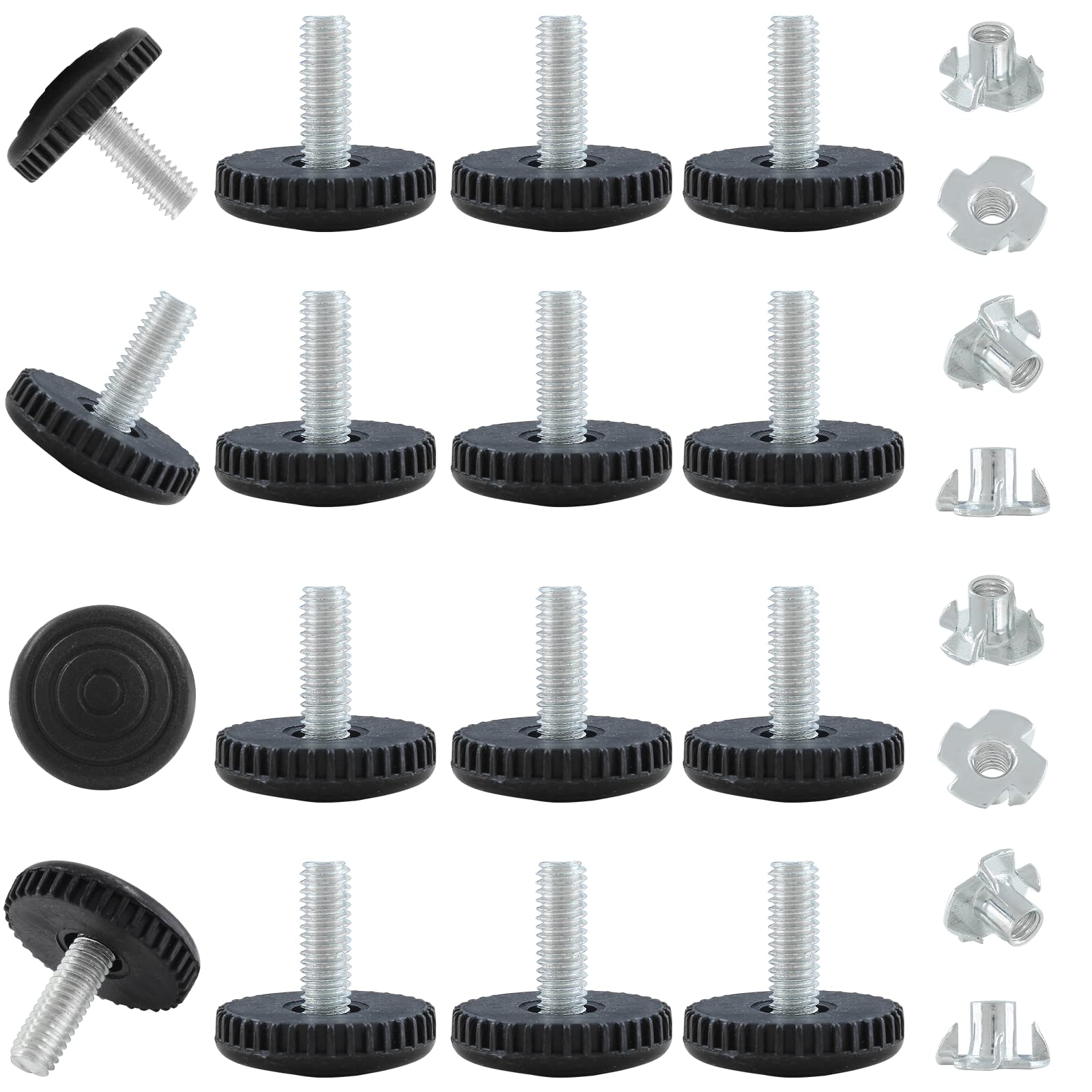 **Zorfeter 30 Pcs M6 Adjustable Leveling Feet with T-Nuts - Screw-On Furniture Levelers for Tables, Chairs & Patio Furniture (M6 x 18mm) - Perfect for Uneven Floors & Stability**