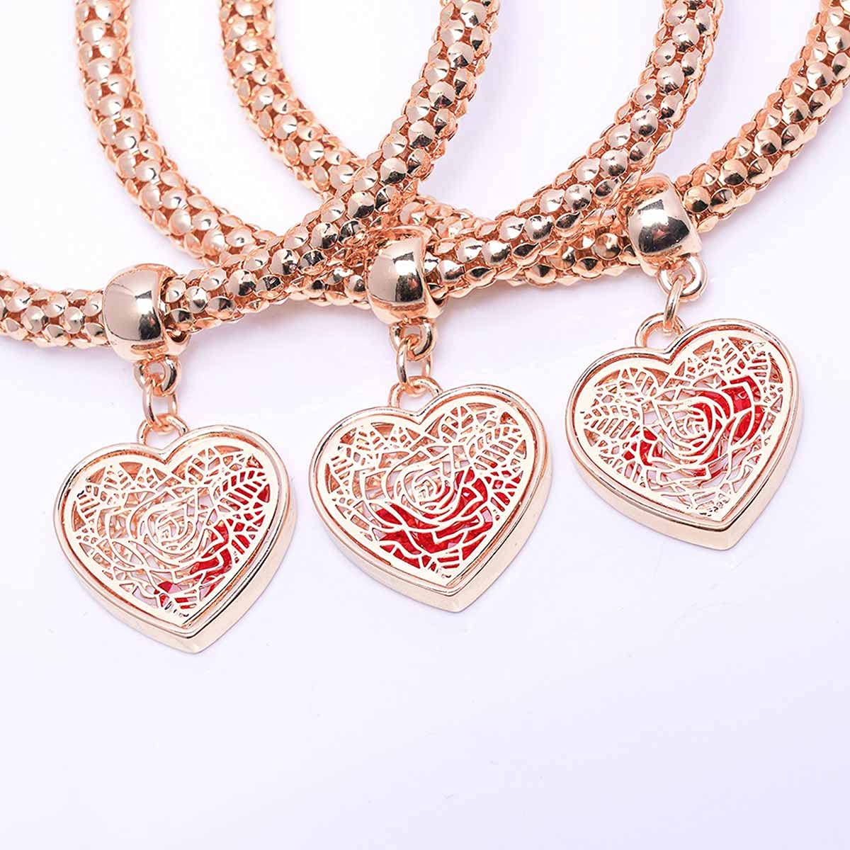 SILANER Crystal Charms Multilayer Bracelets - 3PCS Gold/Silver/Rose Gold Corn Chain Bracelet for Women, Tree of Life Heart Shaped Stretch Bracelet | Elegant Stackable Jewelry for Everyday Wear, Gift for Her, Boho Chic Accessories
