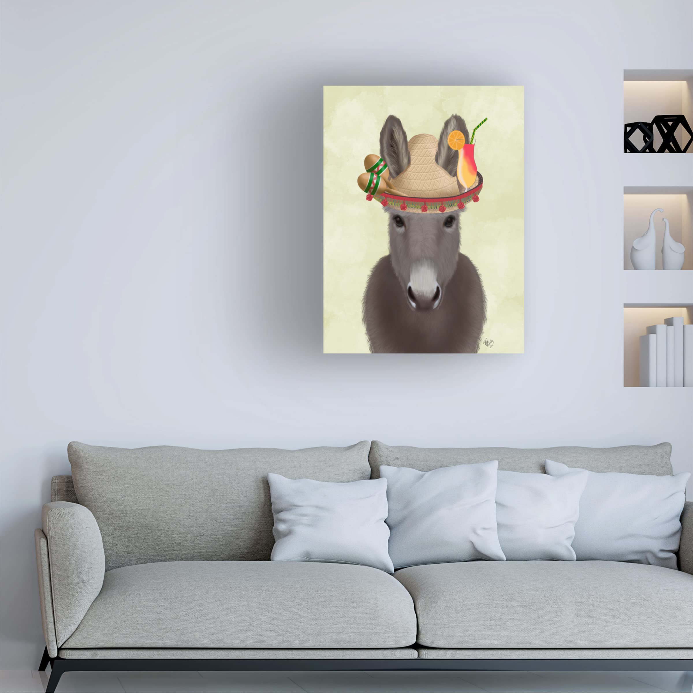 Fab Funky 'Donkey Sombrero' Canvas Wall Art Print - Mexican Fiesta Decor, Living Room & Bedroom Wall Decor, Unique Home & Office Artwork