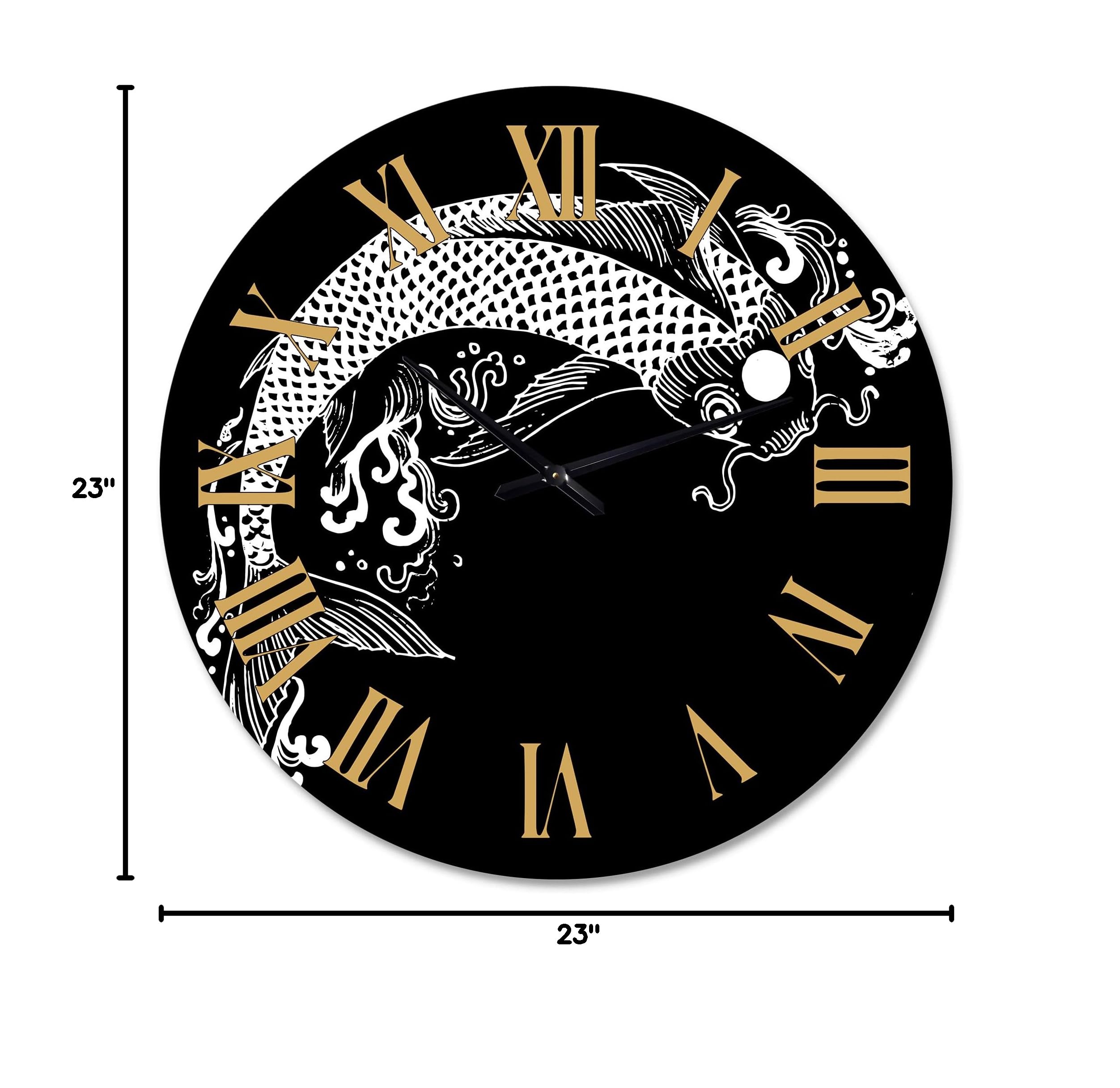 Chinoiserie Koi Fish Wall Clock - Large Traditional Decorative Clock for Home, Office & Living Room | Elegant Animal-Themed Wall Art for Bedroom & Study Decor