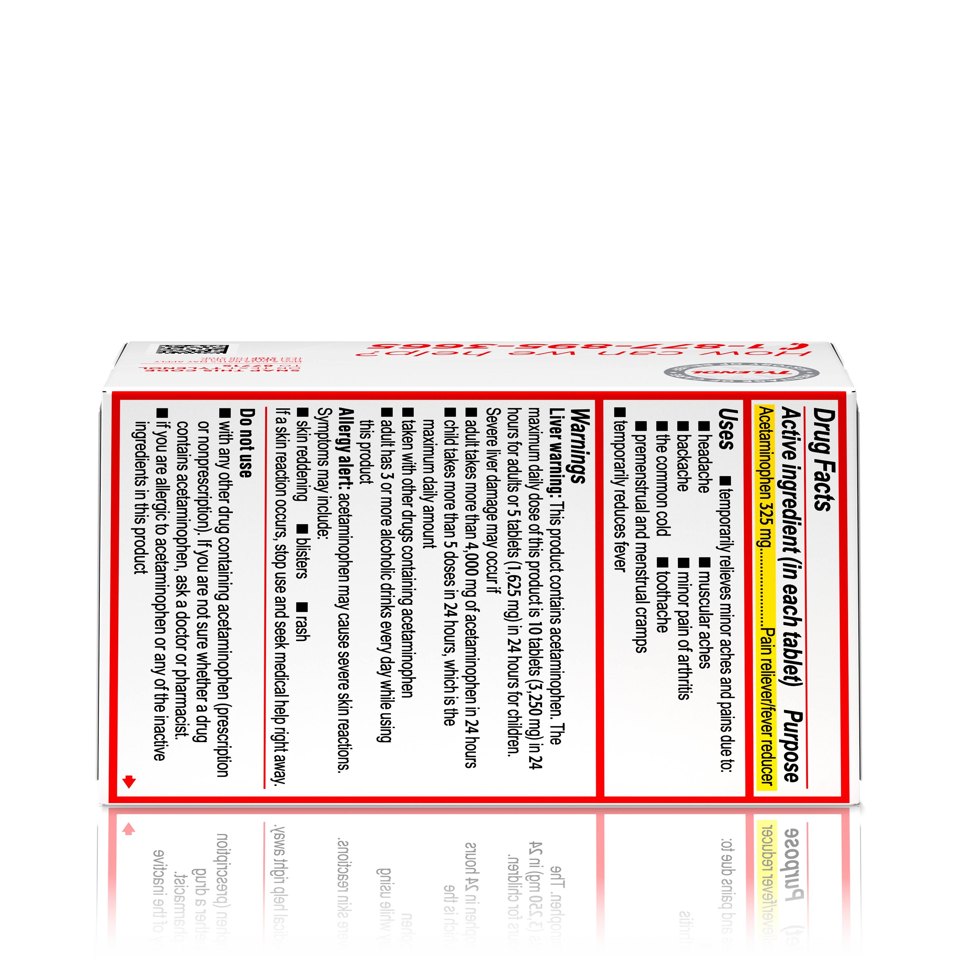 Tylenol Regular Strength Pain Reliever & Fever Reducer Tablets, 325 mg Acetaminophen - Effective Headache, Muscle & Joint Pain Relief for Adults | Home & Travel First Aid Essential