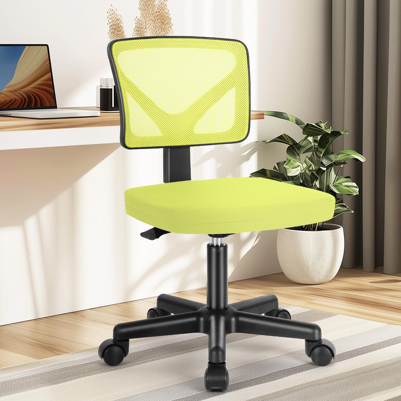 Ergonomic Armless Desk Chair with Wheels - Adjustable Swivel Rolling Task Chair for Home Office, Mesh Mid Back Computer Work Vanity Seat - Compact Design for Small Spaces (Green) - Perfect for Home Office, Gaming & Study Rooms