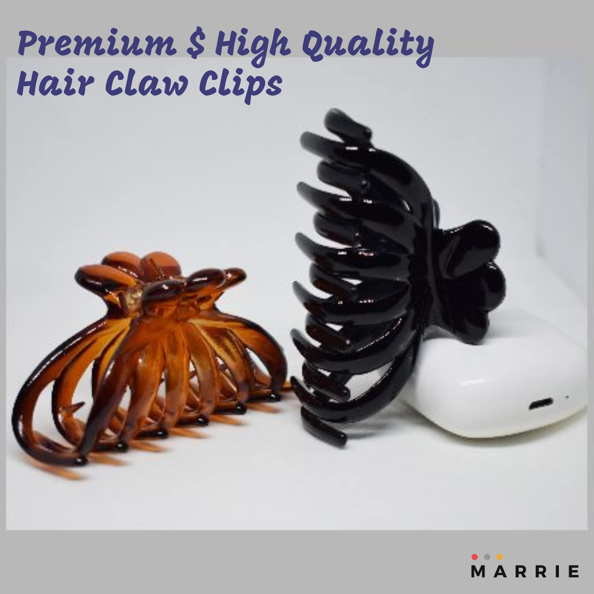 Marrie Non-Slip Hair Claw Clips for Women & Girls - Strong Hold Double Jaw Hair Clamps for Medium to Thin & Long Hair - Stylish Hair Accessories (Black, Brown, Clear) - Perfect for Work, School & Everyday Hairstyles