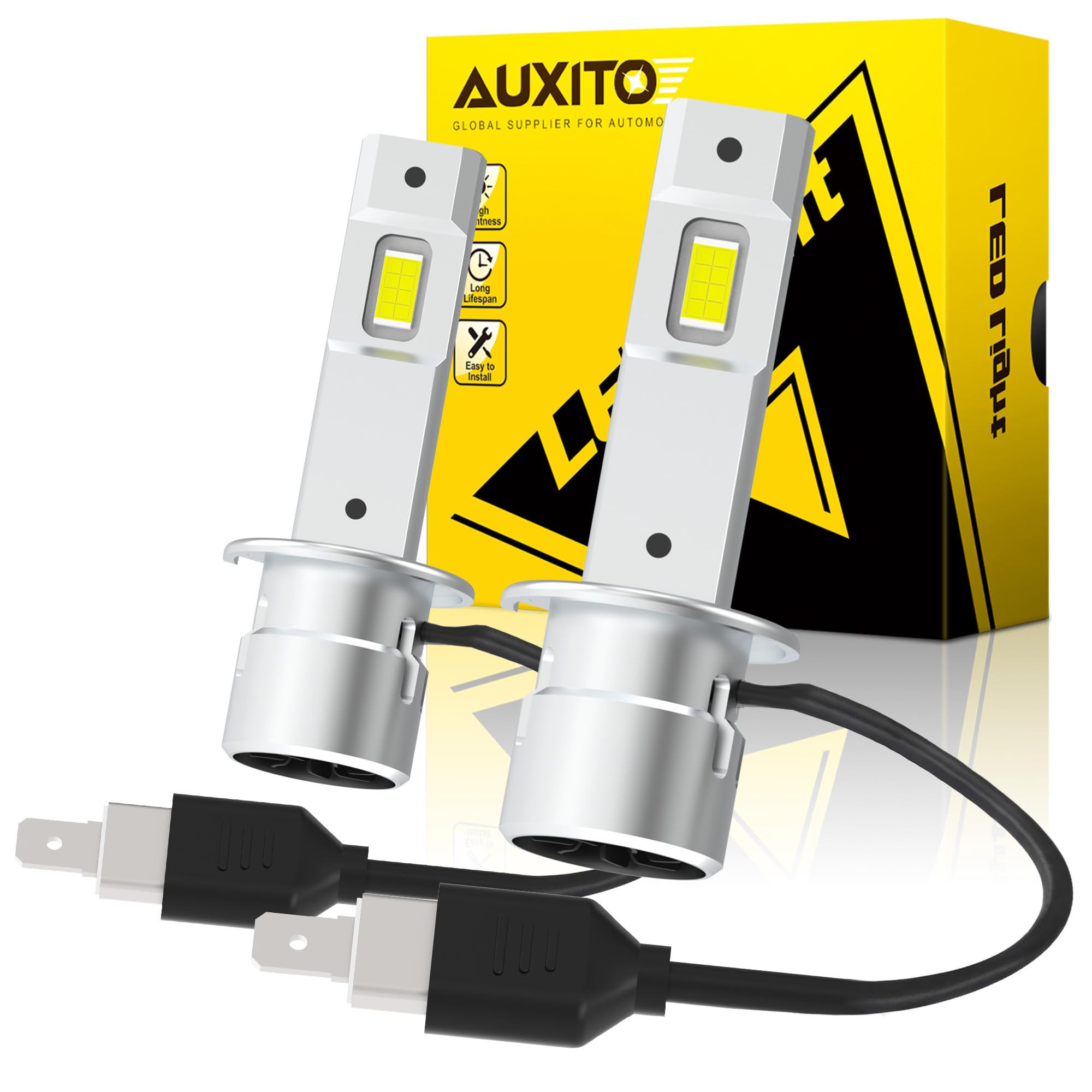 AUXITO 2025 Upgraded H1 LED Bulbs - 30000 Lumens Super Bright, 6500K Cool White with Cooling Fan, H1 CANBUS Ready Fog Light Bulbs, Plug and Play, Pack of 2 - Perfect for Night Driving, Off-Road Adventures & Foggy Conditions
