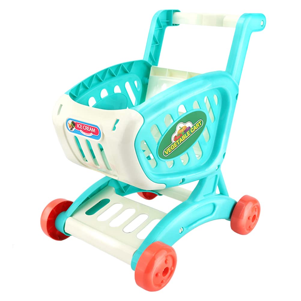 **Toyvian Blue Kids Shopping Cart Toy - Plastic Supermarket Handcart with Basket for Pretend Play, Kitchen & Grocery Store Role Play - Educational Toy for Toddlers & Preschoolers**
