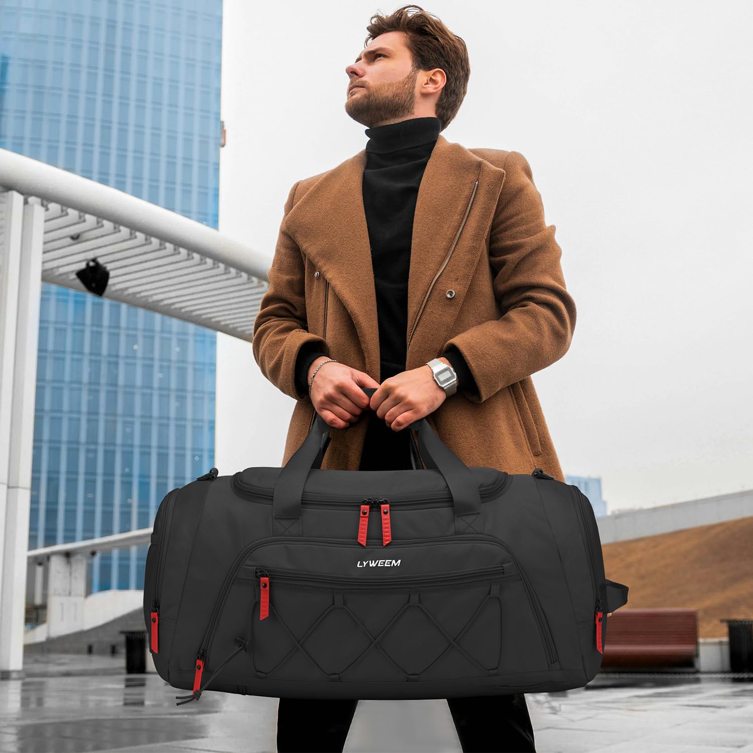 **40L Travel Duffle Backpack for Men - Waterproof Gym Bag with Wet Pocket & Shoe Compartment, Carry-On Weekender Overnight Bag for Sports, Travel & Workout - Perfect for Gym, Business Trips & Weekend Getaways (Black)**