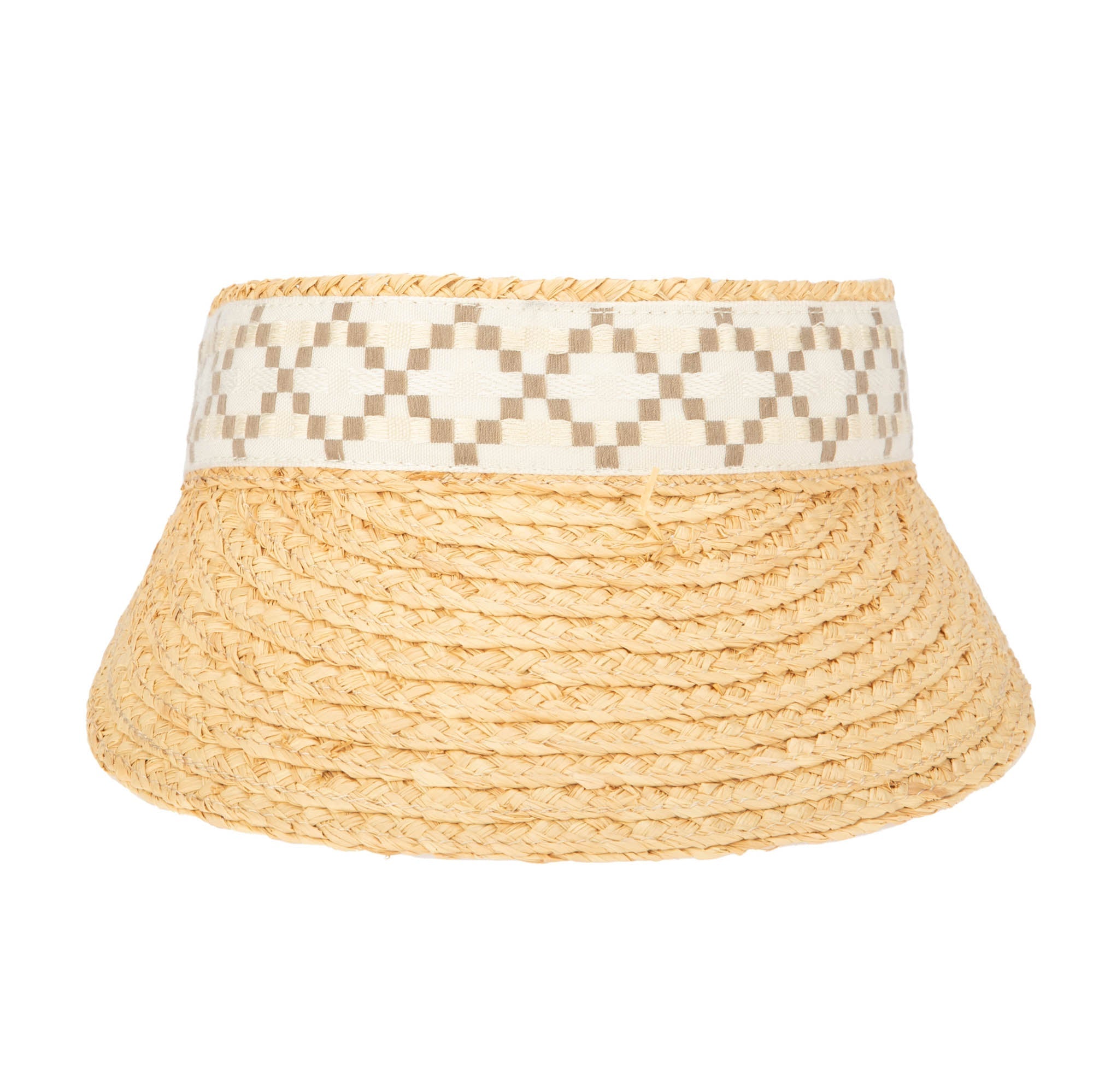 Past Noon Women's Raffia Braid Sun Visor Hat with Jacquard Headband - Stylish UV Protection for Beach, Golf, and Outdoor Activities