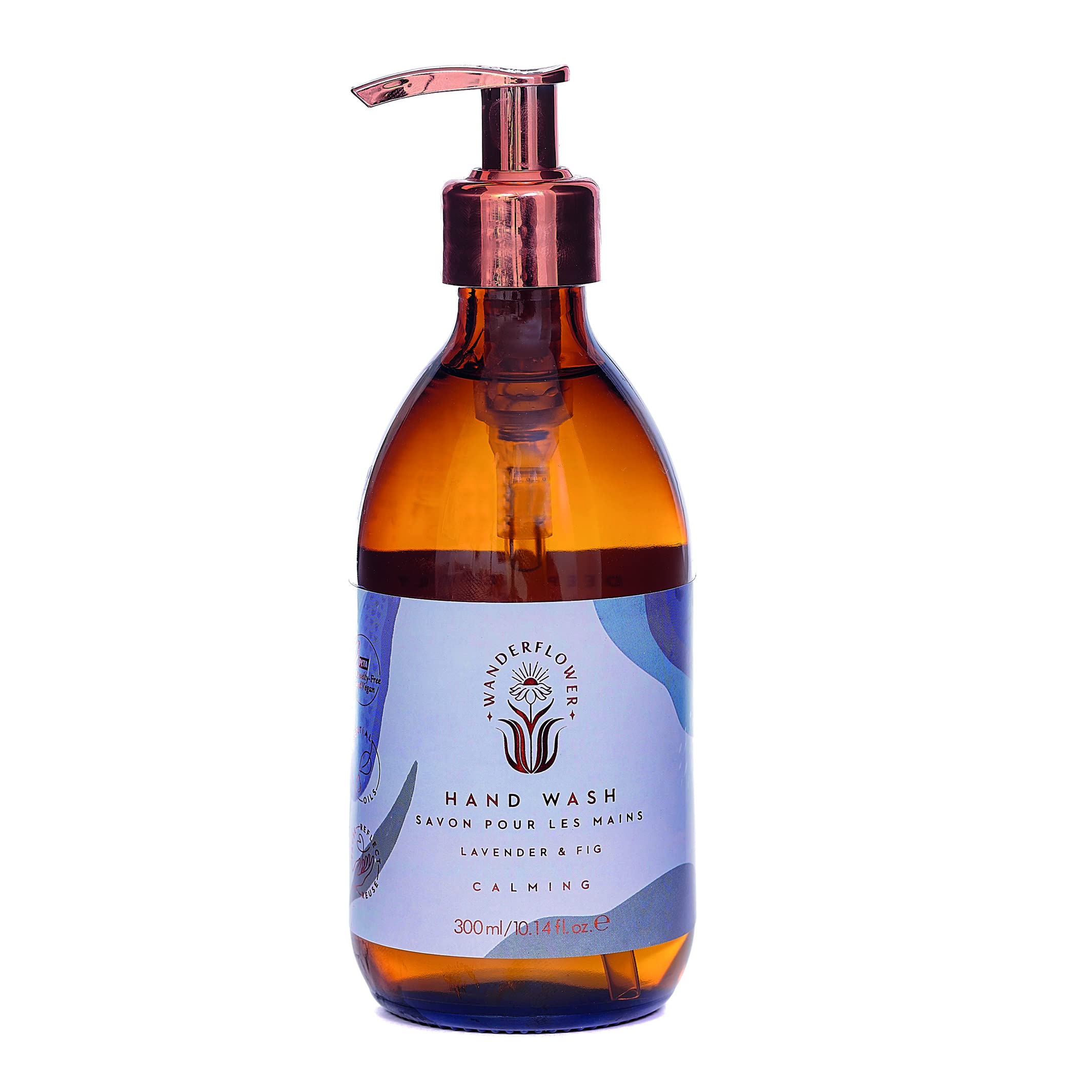 Wanderflower Essential Oil Hand Wash 300ml - Soothing Lavender & Fig Scent for Relaxation | Gentle Moisturizing Liquid Soap for Bathroom, Kitchen & Spa Use