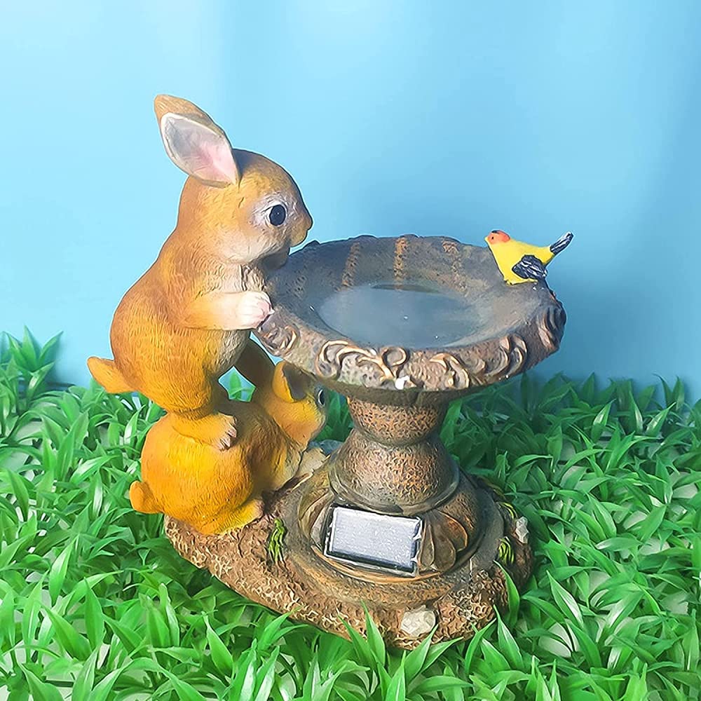 Solar-Powered LED Garden Lights - Resin Animal Statues & Bird Feeders for Outdoor Decor - Rabbit, Bird & Wildlife-Themed Solar Garden Lamps for Patio, Lawn & Backyard Landscaping