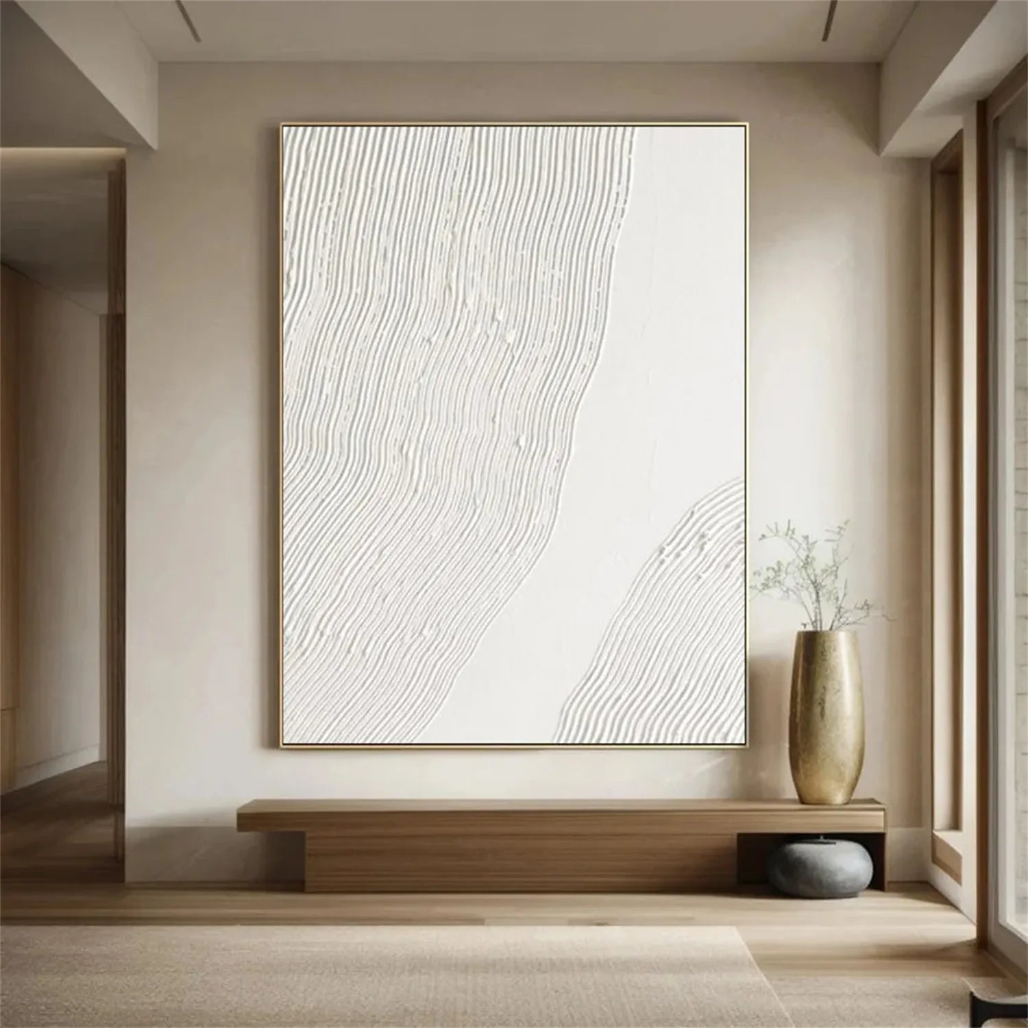 White Minimalist Textured Painting Canvas - Modern Abstract Wall Art for Living Room, Bedroom & Office Decor | Premium Quality #MM274