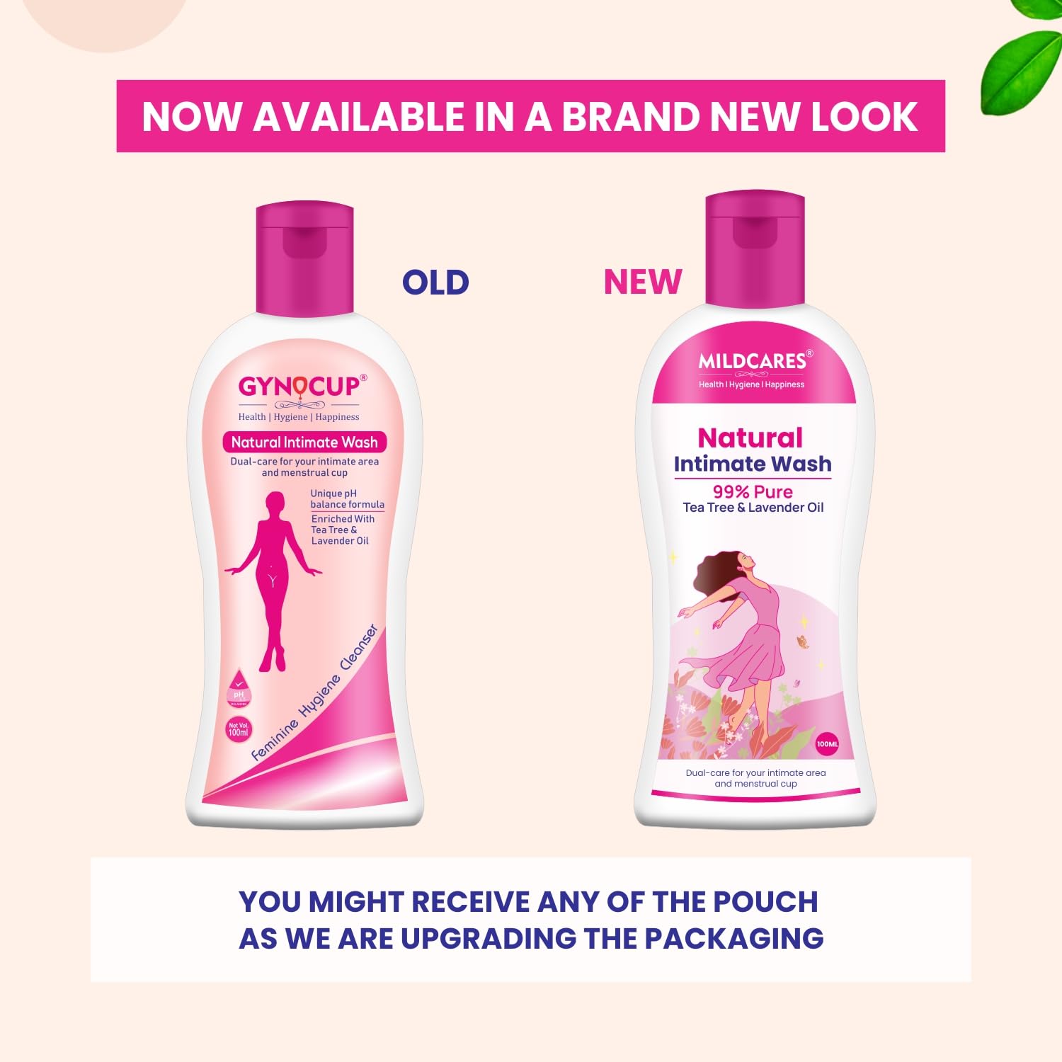 GynoCup Natural Intimate Wash for Women - pH Balanced Feminine Hygiene with Tea Tree & Lavender Oil - Gentle Cleansing & Odor Control - Pack of 2 (100ML Each) - Perfect for Daily Use, Post-Workout & Travel