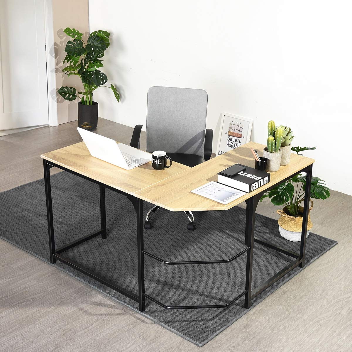 Ergonomic L-Shaped Computer Desk with Keyboard Tray - Sturdy Wood Workstation for Home Office, Gaming & Study - Space-Saving Corner Desk for PC & Laptop Users