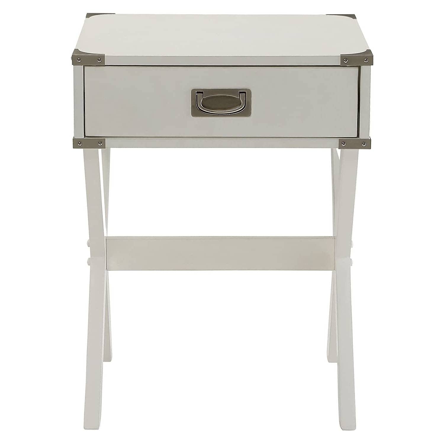 BOWERY HILL White Wooden End Table with Drawer - Modern Side Table for Living Room, Bedroom & Office - Perfect Nightstand or Accent Table