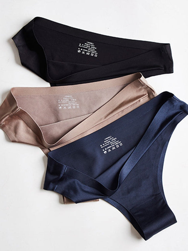 ZASUWA Women's Solid Color Ice Silk Shorts - Comfortable Thong Underwear for Sleep, Lounge & Everyday Wear